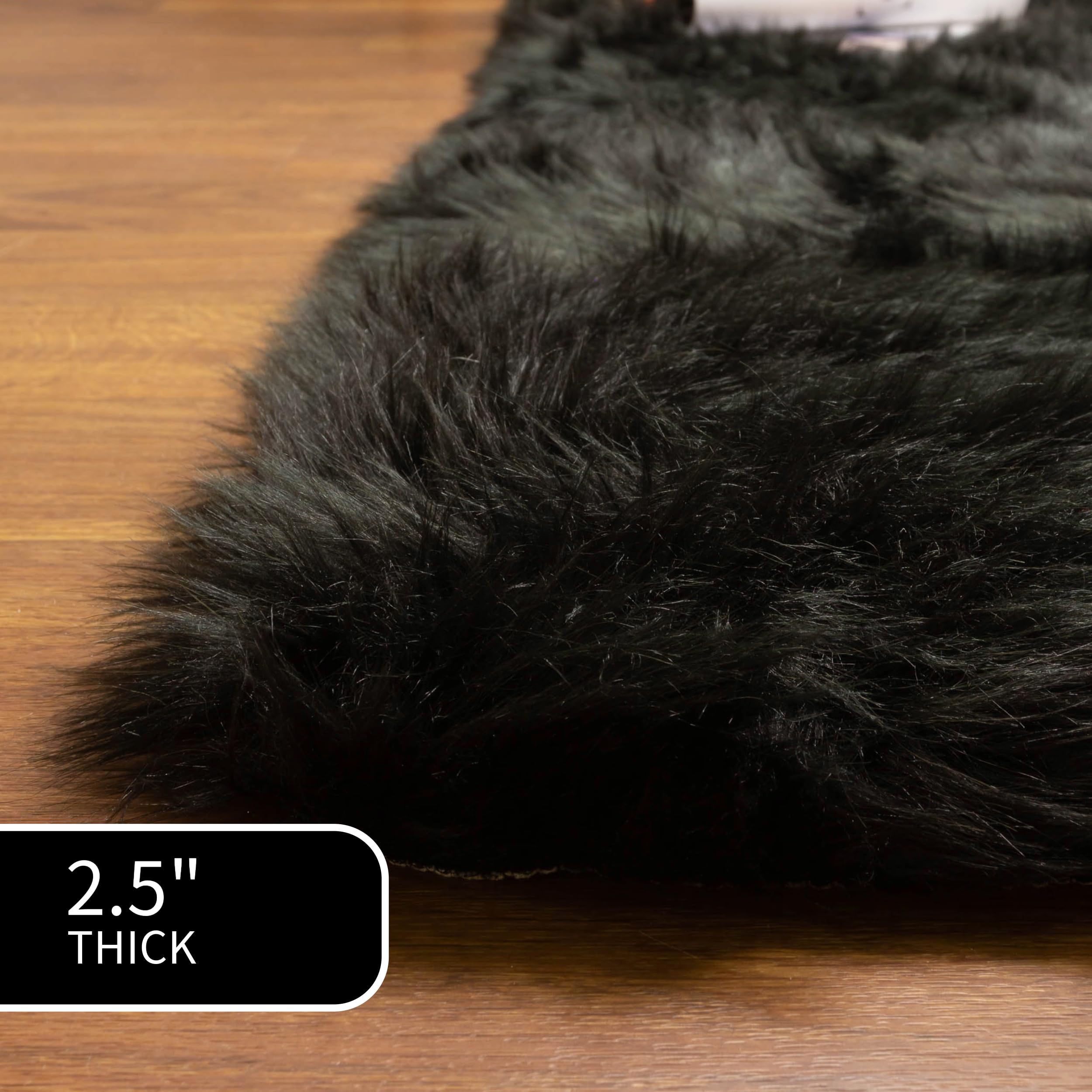 Premium Ultra Soft Fluffy Faux Sheepskin Area Rug - 8x10 Feet Black Shaggy Carpet for Bedroom, Living Room & Nursery - Cozy Home Decor for Winter Warmth & Stylish Interior Design