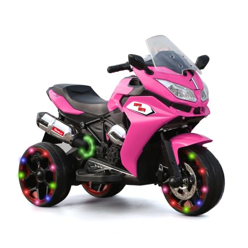 **12V Kids Electric Motorcycle Ride-On Toy - 3-Wheel Stable Design, 2 Speeds, LED Lights & Wide PU Seat for Ages 3-6 - Perfect Gift for Boys & Girls (Pink) - Indoor & Outdoor Play, Birthday & Holiday Gifts**