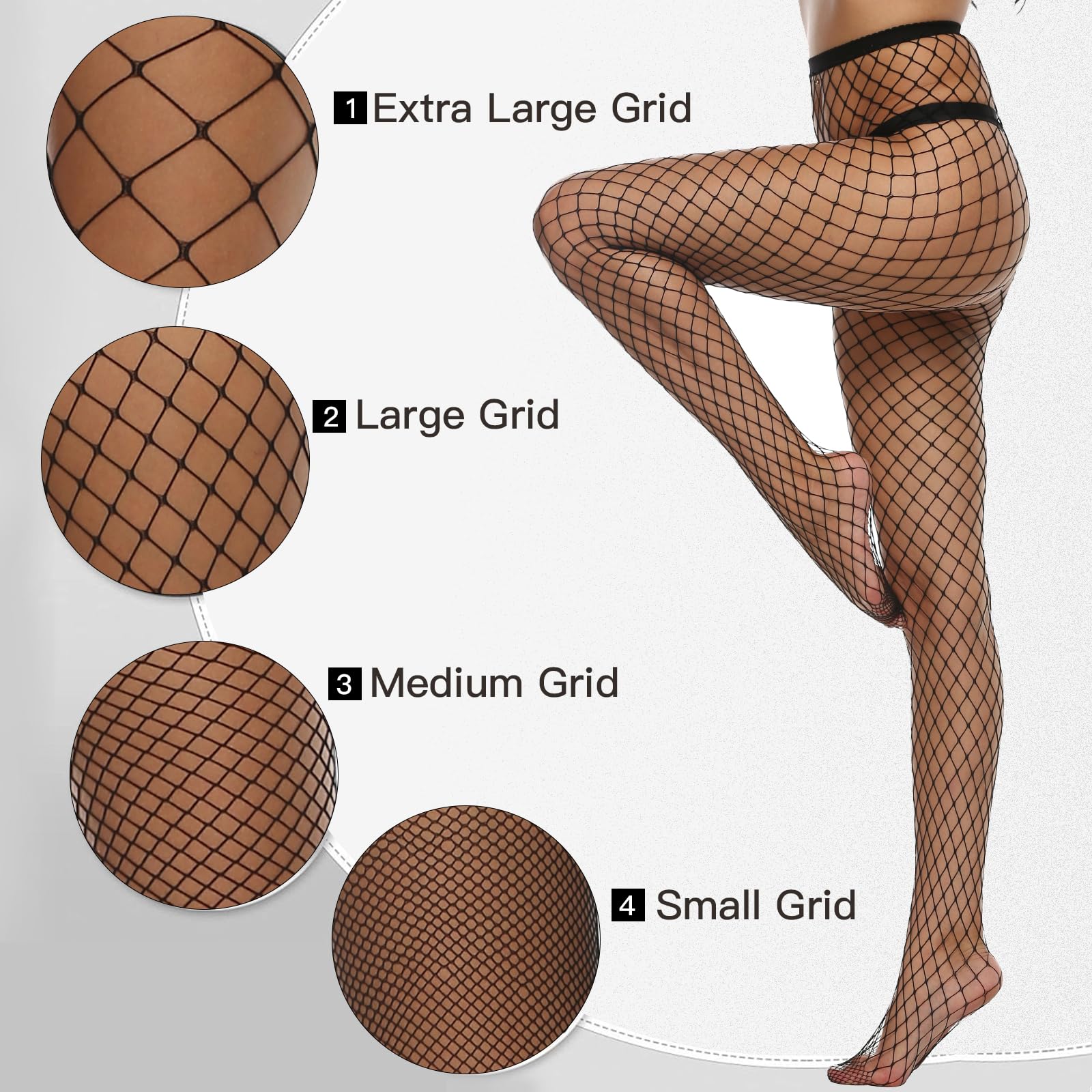 MANZI Women's High Waist Fishnet Stockings - Sexy Hollow Out Pantyhose with Small & Large Holes for Party, Halloween, Cosplay & Night Out