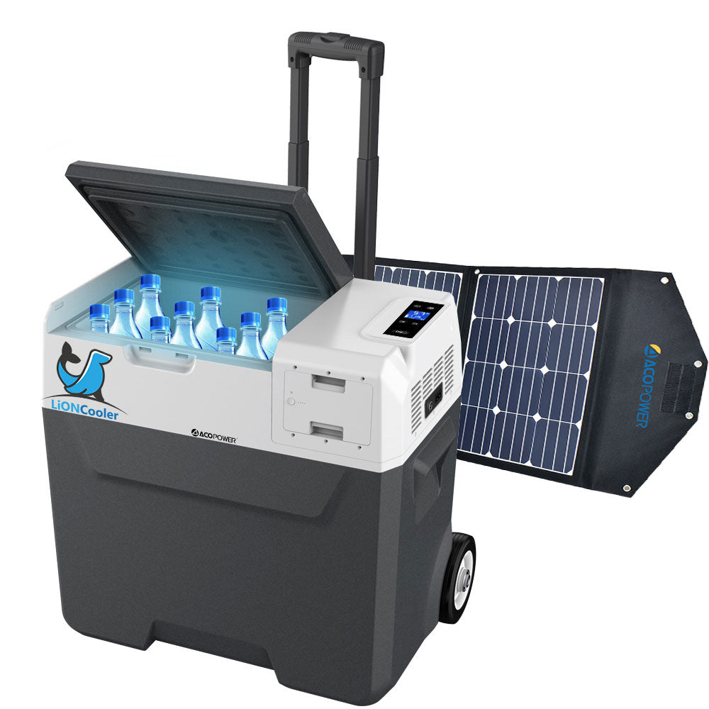 Acopower 50L/52Quarts Portable Car Refrigerator Freezer - 12V/24V DC & 110V AC Panel Combo for Camping, Road Trips, and Outdoor Adventures