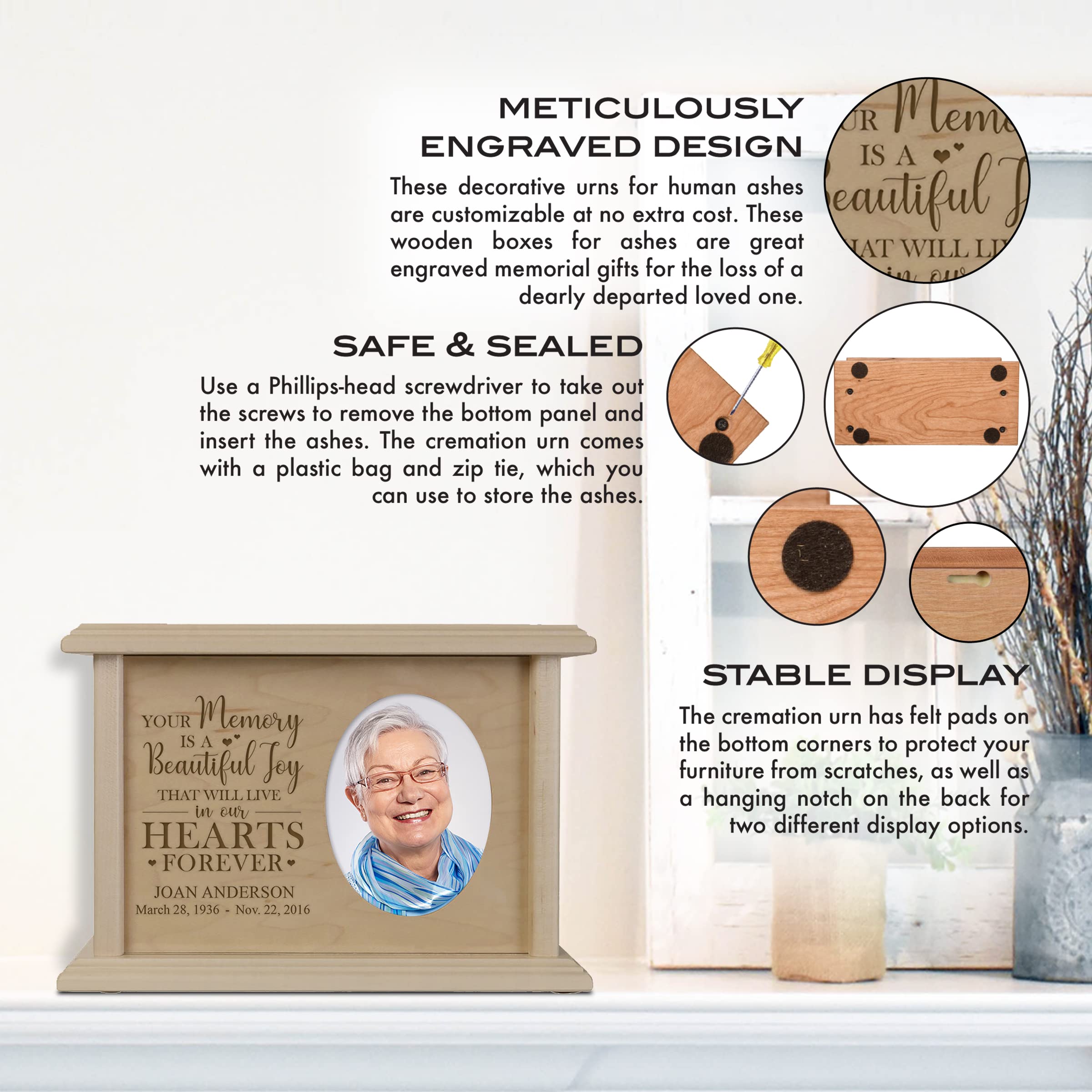 Custom Photo Wooden Urn for Ashes - Personalized Memorial Keepsake Box for Adults, Men, Women & Children - Handcrafted Cremation Urn for Human Ashes - Thoughtful Bereavement Gift for Loss of Mother, Father or Loved One | Perfect for Home Memorials, Funeral Services & Cherished Keepsakes