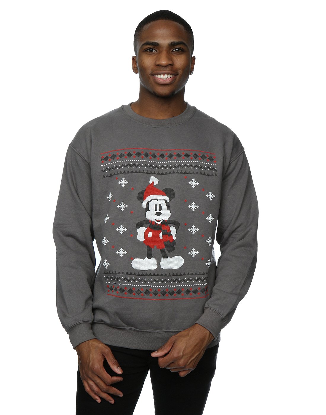 Disney Mickey Mouse Christmas Sweatshirt for Men - Large Size, Charcoal Grey - Cozy Holiday Gift & Winter Fashion for Christmas Parties & Family Gatherings