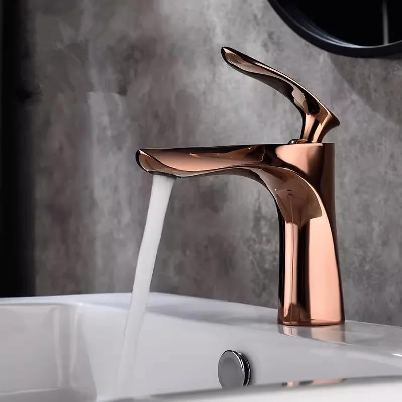 Brass Waterfall Bathroom Sink Faucet - Single Handle Mixer Tap for Living Room & Bathroom (Rose Gold)