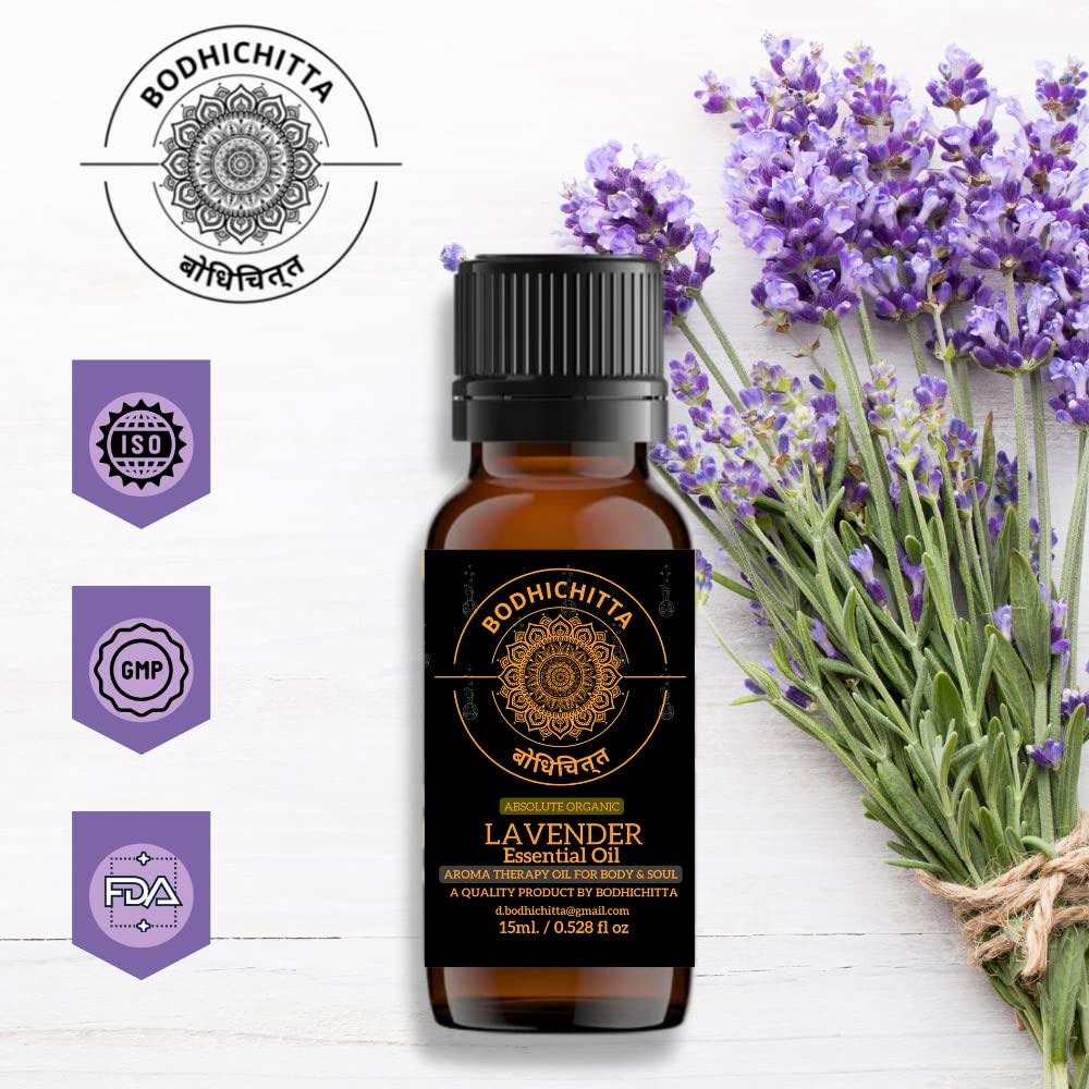 BODHICHITTA 100% Pure Lavender Essential Oil - Steam Distilled, 15ml - Aromatherapy, Relaxation & Skin Care for Home, Spa & Massage