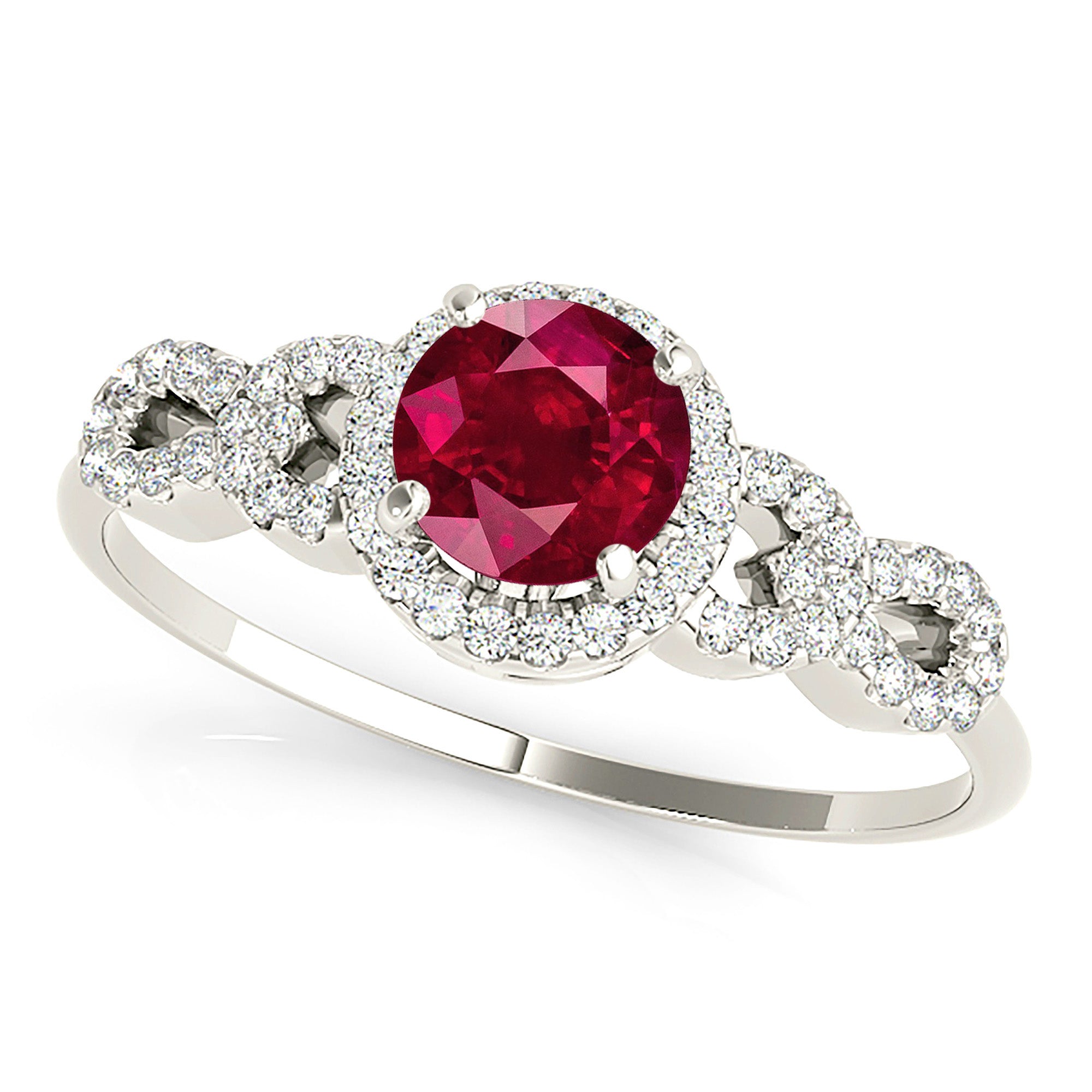 1.35 Carat Genuine Ruby Halo Ring with Open Rounded Diamond Band - Elegant Engagement, Anniversary or Gift Jewelry for Women