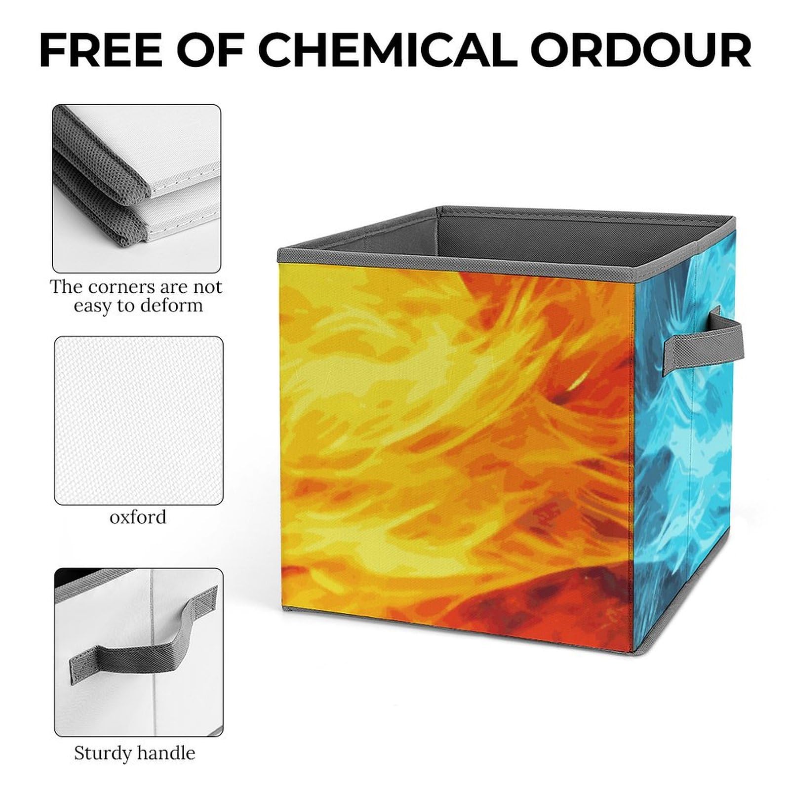 Collapsible Storage Bins with Handles - Fire Vs Ice Art Printed Organizing Baskets for Home, Office & Closet Organization - Space Saving Storage Containers for Toys, Clothes & Household Items