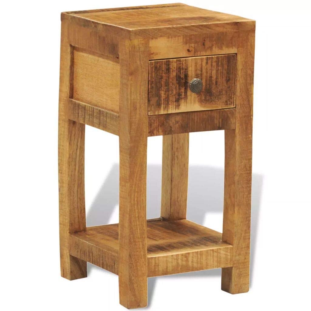 FAMIROSA Solid Mango Wood Nightstand with 1 Drawer - Bedside Table for Bedroom, Living Room, or Office Storage