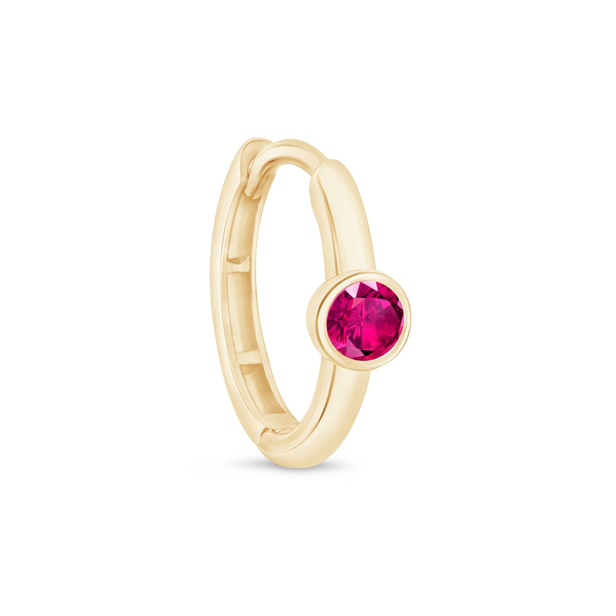 14K Yellow Gold Ruby Huggie Hoop Earrings - Dainty Bezel Set Gemstone Jewelry for Women - Perfect for Everyday Wear, Date Nights & Special Occasions