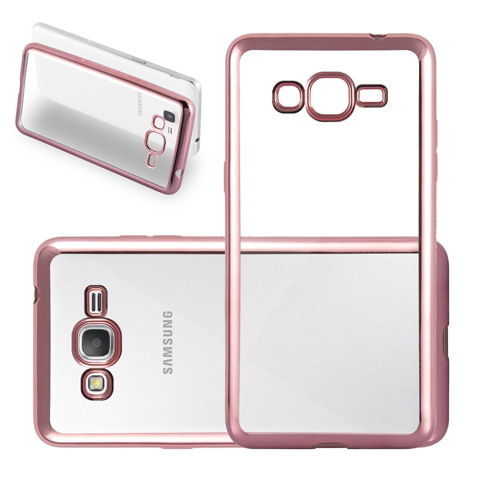 Ultra Slim TPU Chrome Silicone Case Compatible with Samsung Galaxy Grand Prime (G530) - Shockproof Protective Cover with Rose Gold Bumper - Perfect for Everyday Use, Travel & Work Protection
