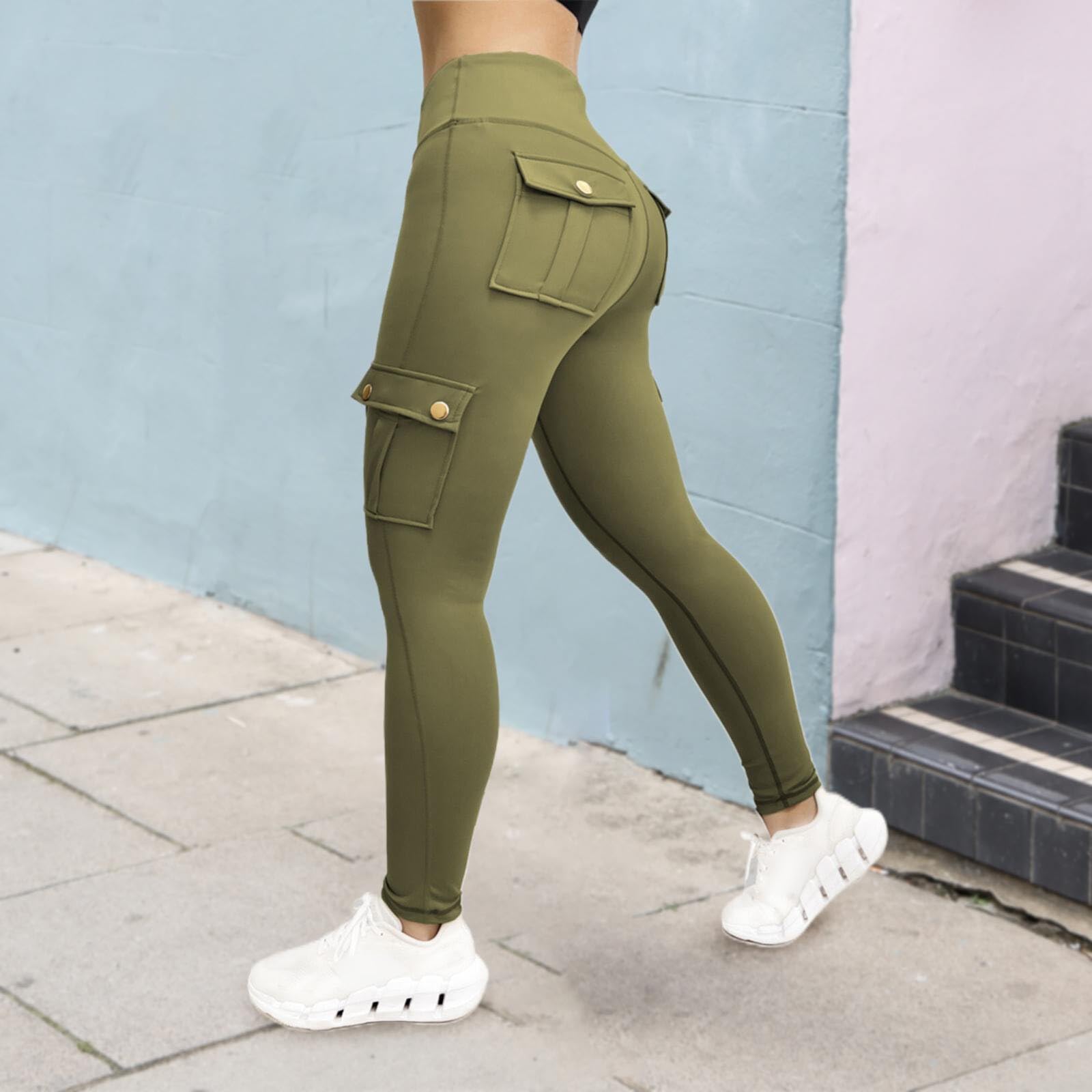 Women's High Waisted Cargo Leggings with Pockets - Tummy Control Yoga Workout Pants for Running, Gym & Athletic Wear | Perfect for Training, Travel & Everyday Comfort