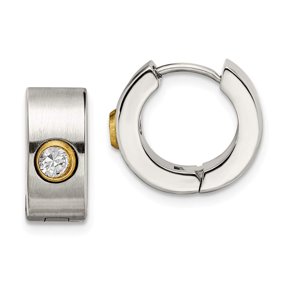 Stainless Steel CZ Cubic Zirconia & Gold IP-Plated Huggie Hoop Earrings 9mm - Elegant Everyday Jewelry for Women, Perfect for Work, Date Night & Special Occasions