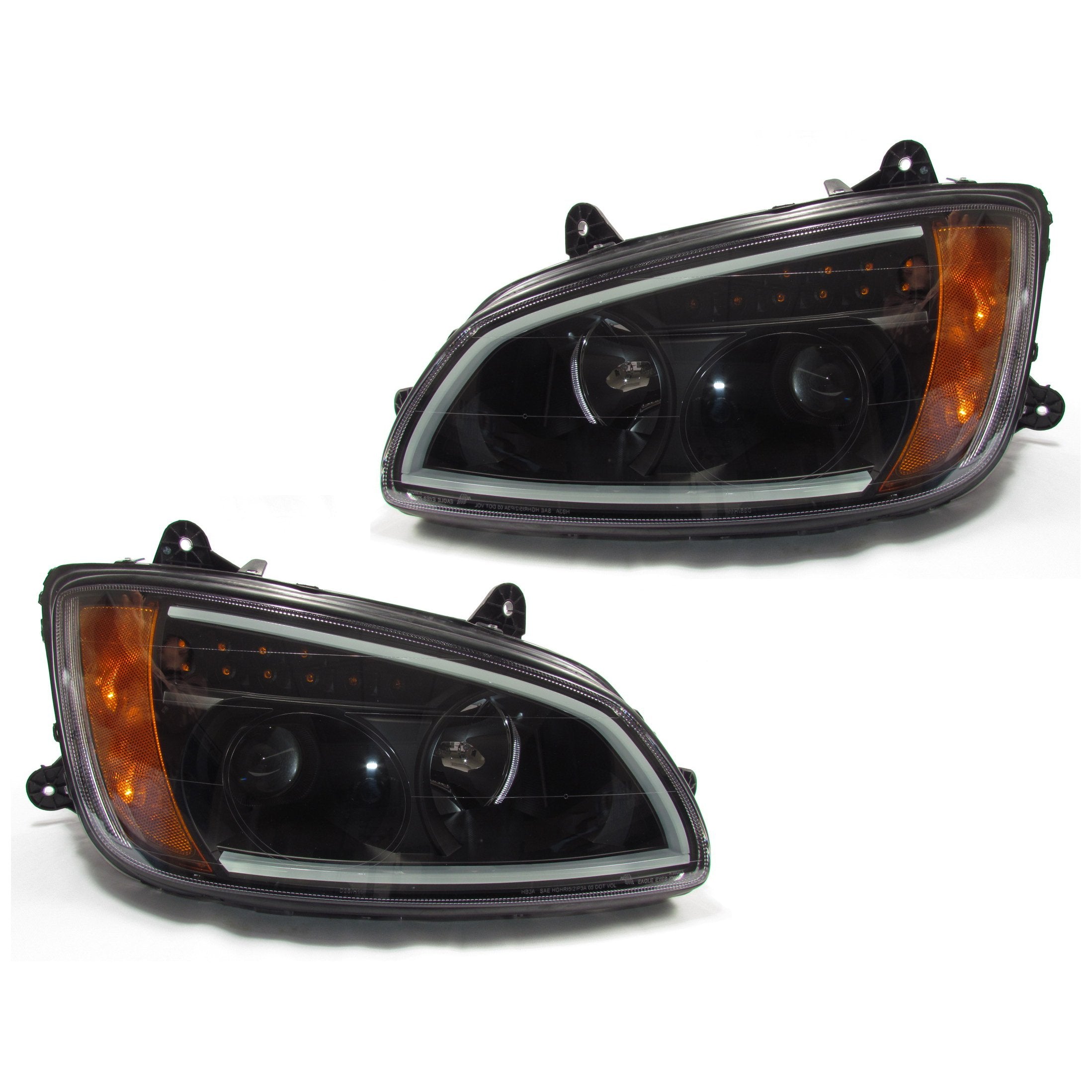 Kenworth T660 Black LED Projector Headlights with LED Bar Set - Left & Right Side for Enhanced Night Driving & Off-Road Visibility