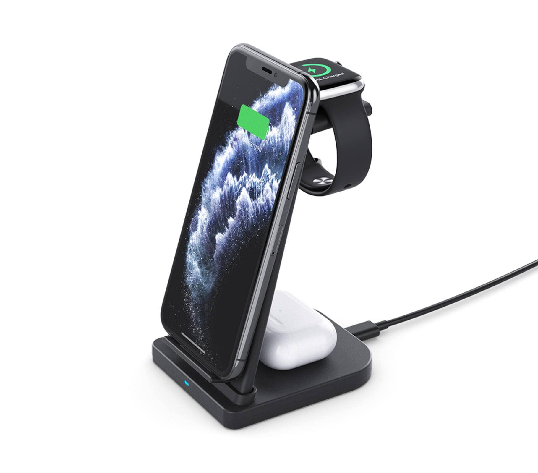 15W 3-in-1 Wireless Charging Stand for iPhone, Watch & AirPods - Home & Office Use