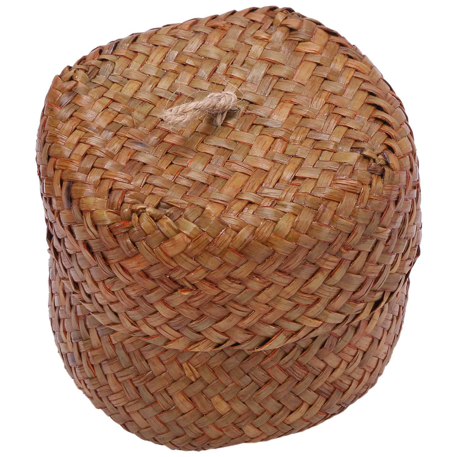 Organic Seaweed Snack Storage Box - Handmade Woven Bamboo Round Container with Lid | Eco-Friendly Home & Kitchen Organization | Perfect for Pantry, Desk, Wardrobe & Gift Giving (Yellow)