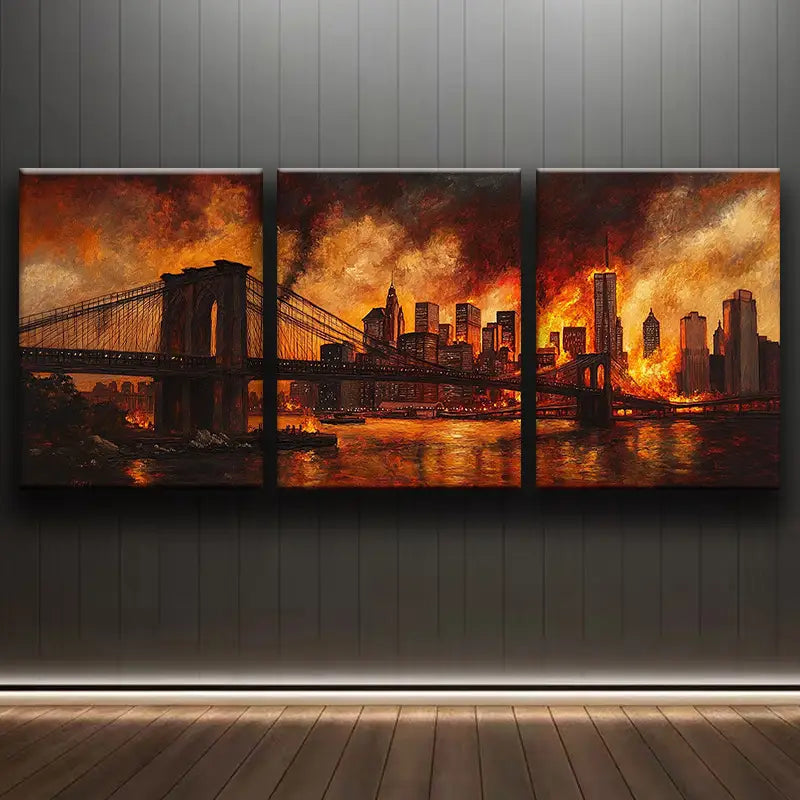 3-Piece Abstract Bridge Architecture Metal Wall Art - Dark Red Design - Ready to Hang - Modern Home & Office Decor for Living Room, Bedroom, Study