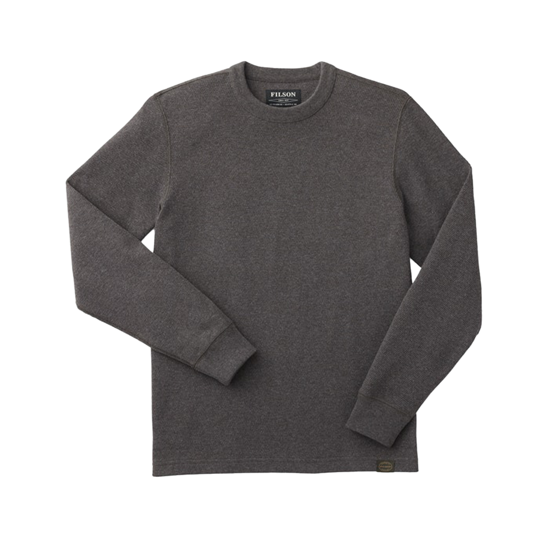 Filson Men's Waffle Knit Thermal Crew Neck Sweatshirt - Charcoal Gray - Warm Winter Layering for Outdoor Activities & Casual Wear