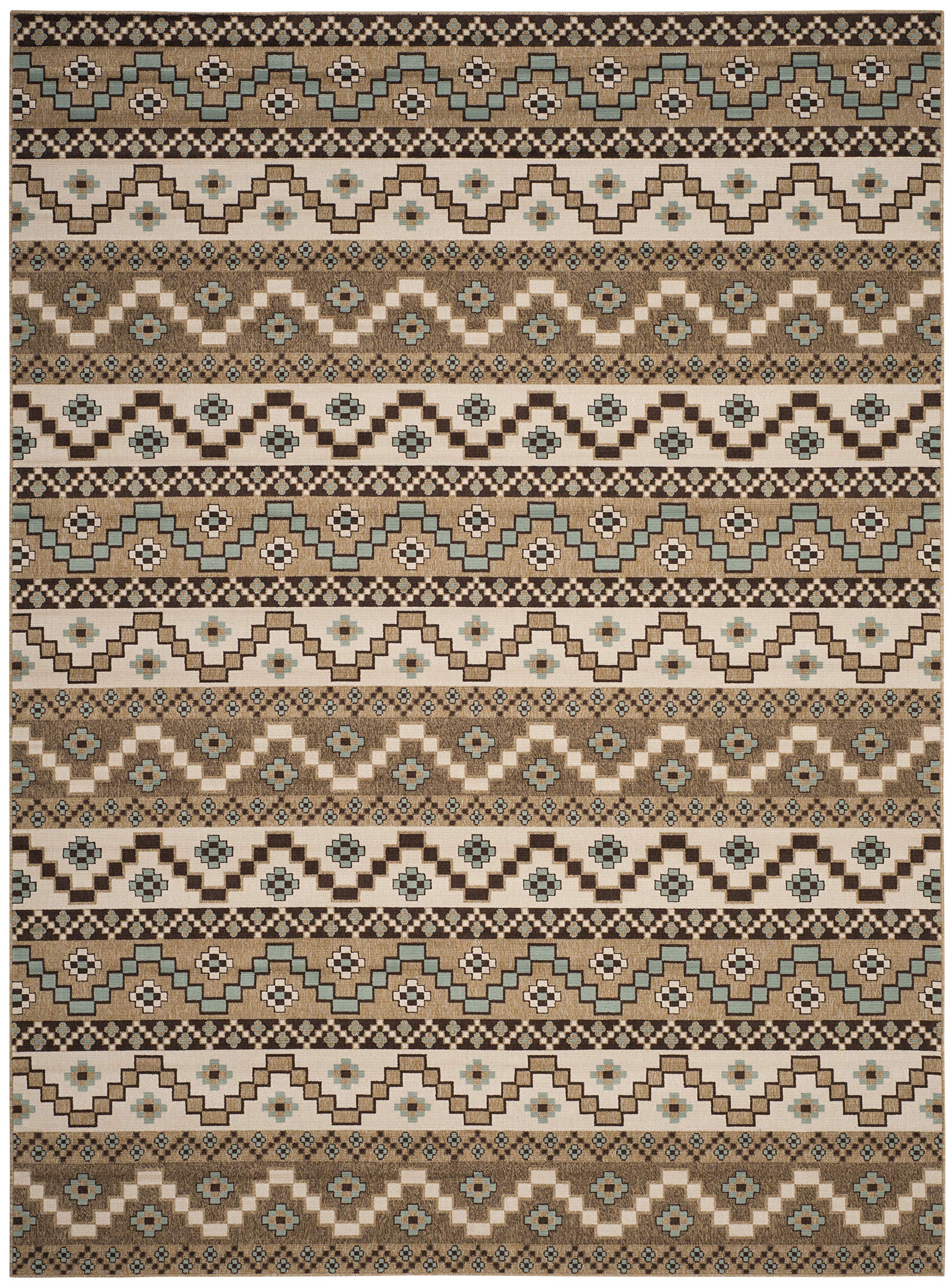 SAFAVIEH Veranda Collection 8' x 11' Boho Chic Area Rug - Cream & Brown Non-Shedding Washable Indoor Outdoor Rug - Perfect for Living Room, Bedroom, Patio & Backyard Decor (VER095-0215)