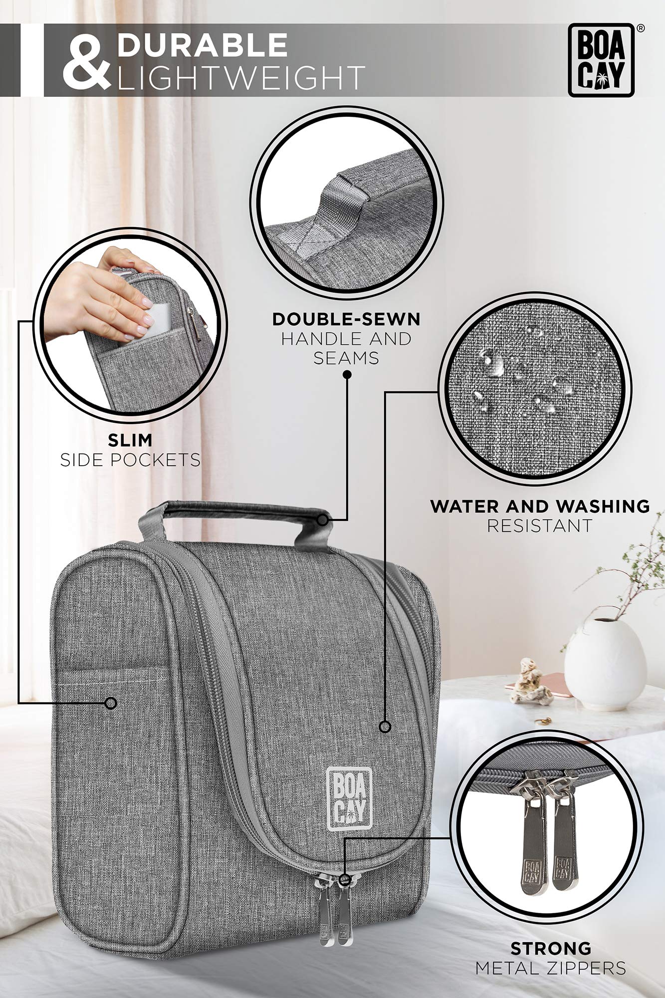 BOACAY Small Hanging Travel Toiletry Bag for Women & Men - Waterproof Makeup Organizer with Multiple Pockets - Perfect for Bathroom, Shower & Travel Essentials (Ideal for Cosmetics, Accessories & Toiletries on Vacation, Camping & Business Trips)