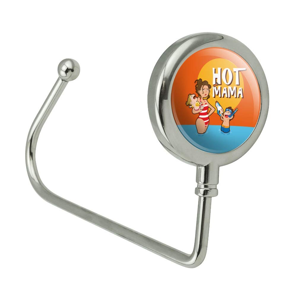 Hot Mama Mother with Kids at The Beach Pool Purse Bag Hanger Hook - Cute & Functional Beach Bag Holder for Moms - Perfect for Poolside, Beach Trips & Family Outings