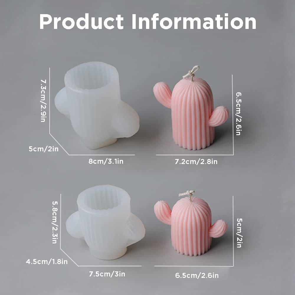 2-Pack Cactus Candle Molds - Silicone Resin Molds for DIY Crafts, Chocolate, Clay, Plaster Carving, Resin Pendant Making - Perfect for Aromatherapy Candles & Home Decor Gifts (3D Cute Design)