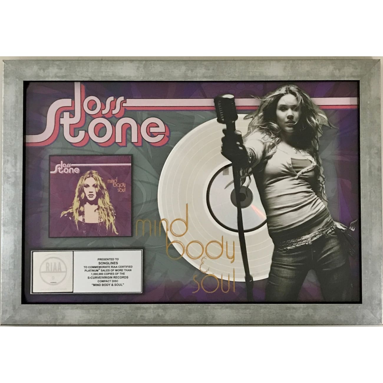 Joss Stone Mind Body & Soul RIAA Platinum Album Award - Certified Music Collectible for Fans & Display - Perfect for Home Decor, Music Room, or Gift for Music Lovers