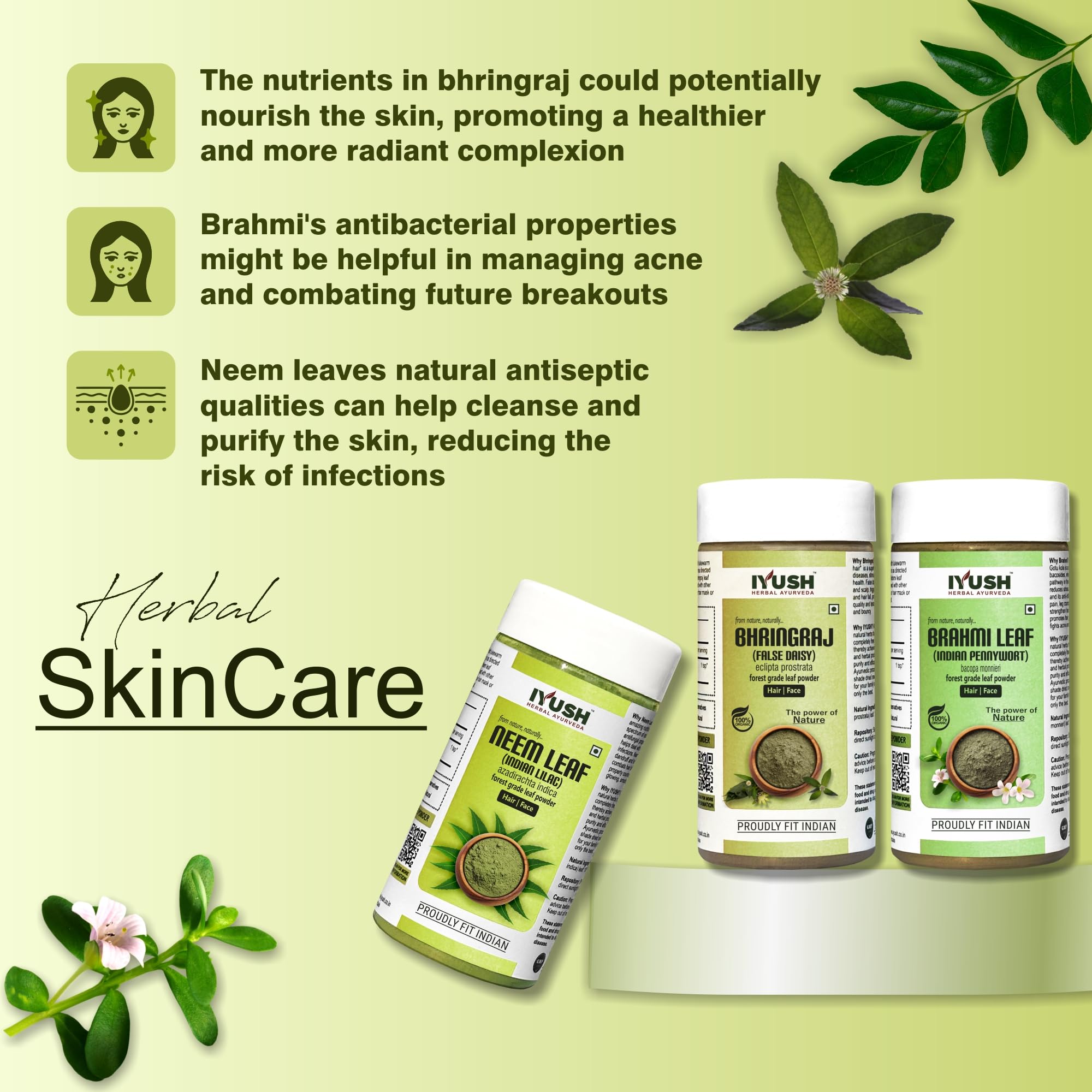 Organic Neem Powder with Brahmi & Bhringraj for Hair Growth – 300g Ayurvedic Hair Mask for Dry, Frizzy Hair | Volumizing Hair Treatment Powder | Natural Hair Pack for Stronger, Healthier Hair | Perfect for DIY Hair Masks & Scalp Treatments at Home