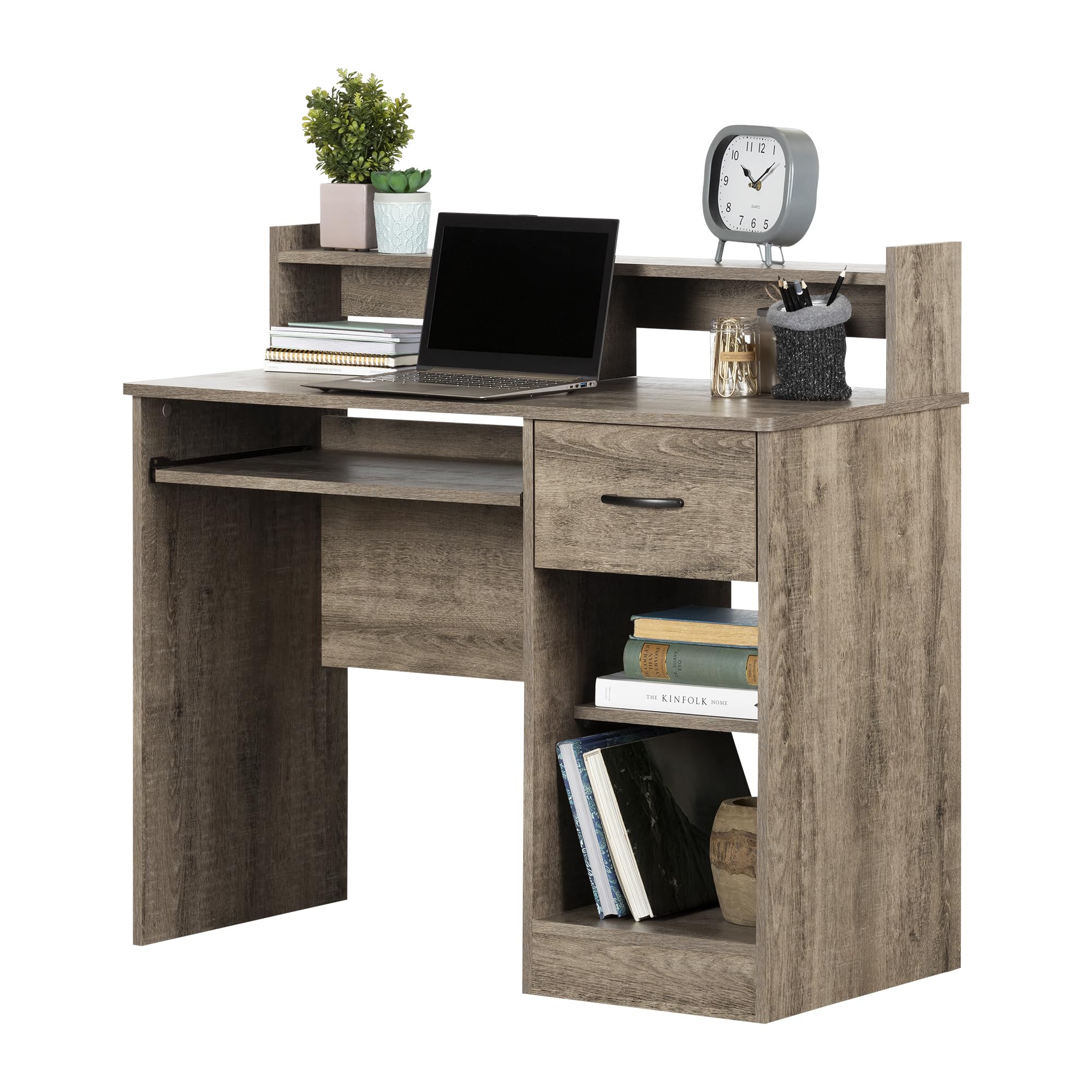 South Shore Axess Desk with Keyboard Tray - Weathered Oak Finish - Home Office Computer Workstation for Remote Work & Study