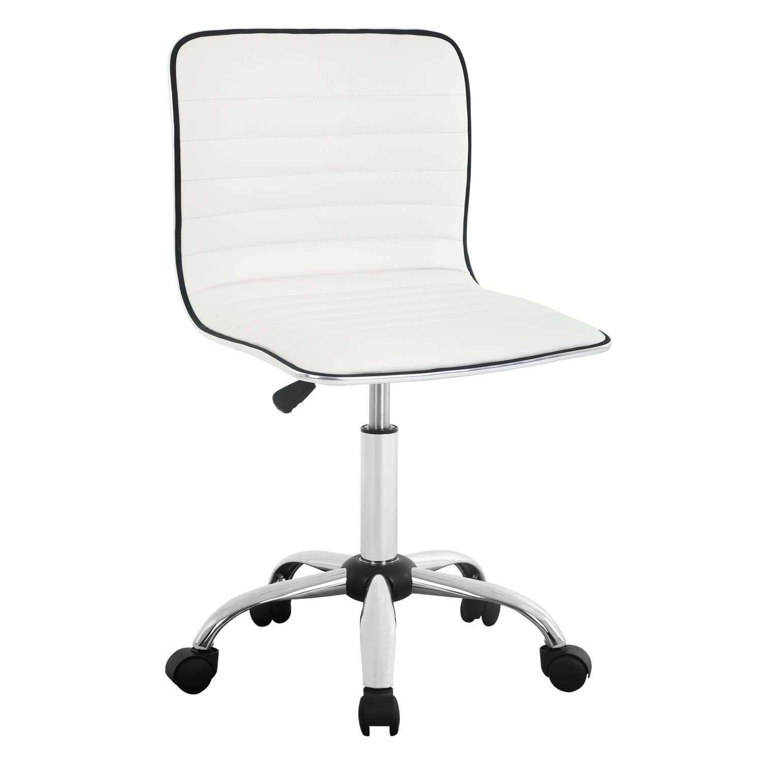 Adjustable Modern PU Leather Task Chair - Ergonomic Office Desk Chair, Vanity Makeup Chair for Home & Office - White PU Leather Seat for Comfortable Working & Beauty Room