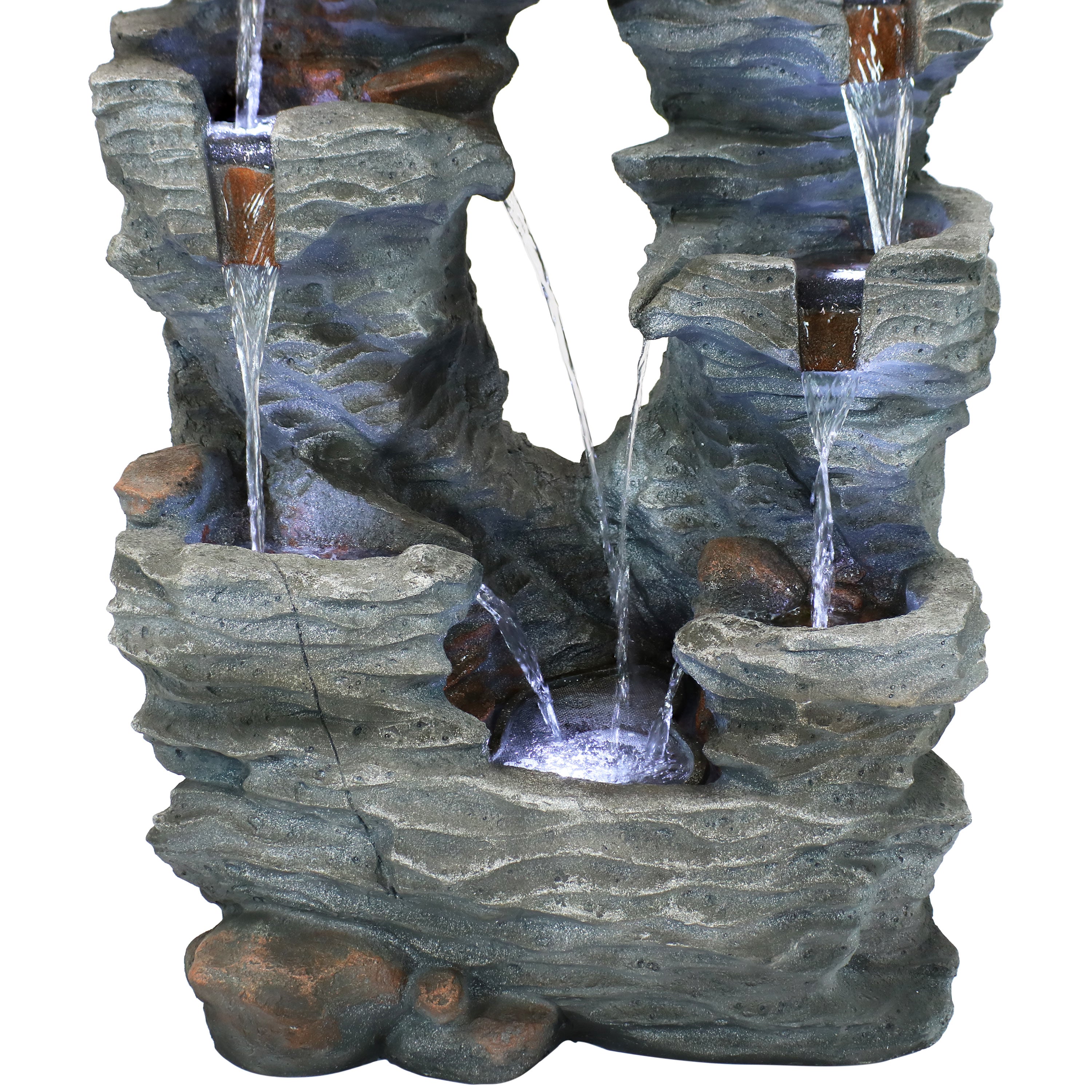Outdoor Solar-Powered Dual Cascading Rock Waterfall Fountain with LED Lights & Submersible Pump - Perfect for Garden, Patio, and Backyard Decor