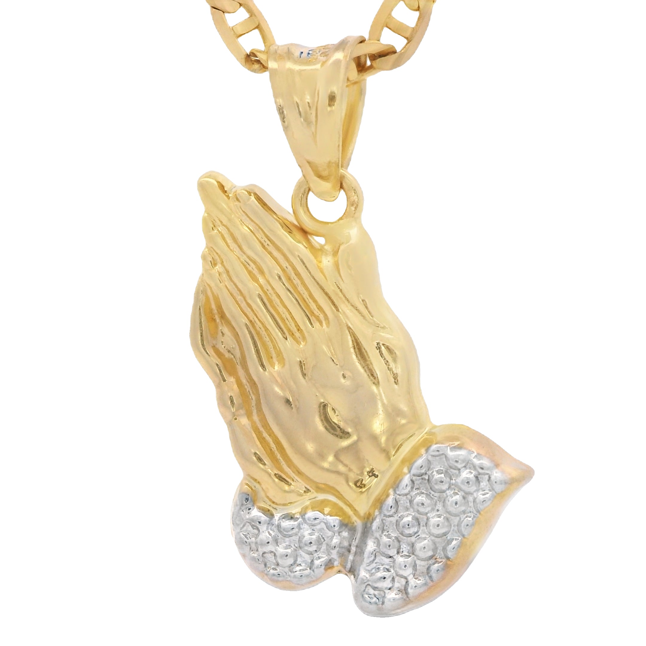 14K Gold Praying Hands Pendant with Solid Mariner Chain (20 Inches) - Religious Jewelry for Men & Women - Perfect for Gifts, Church, and Daily Wear | JTJ™
