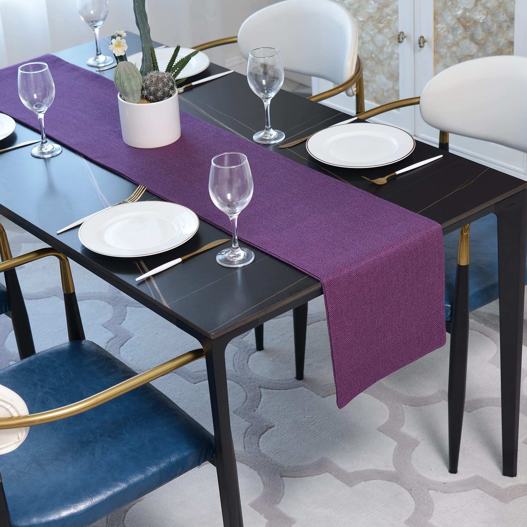 12 x 90 Inches Dark Purple Burlap Table Runner - Farmhouse Kitchen & Dining Table Decor for Holiday Parties, Weddings, and Home Decor