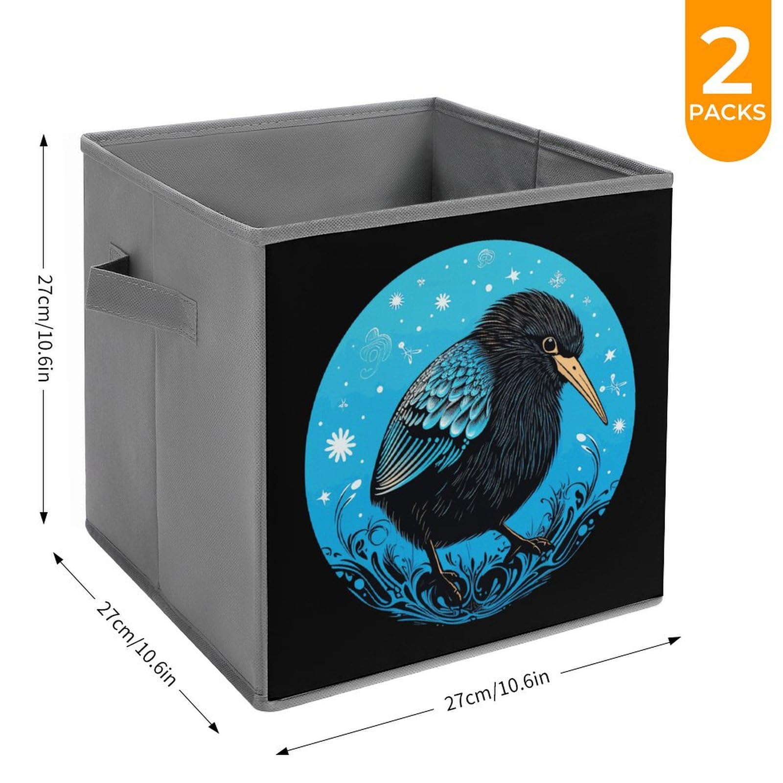 Kiwi Bird Foldable Storage Bins with Handles - 2PCS for Home & Office Organizing