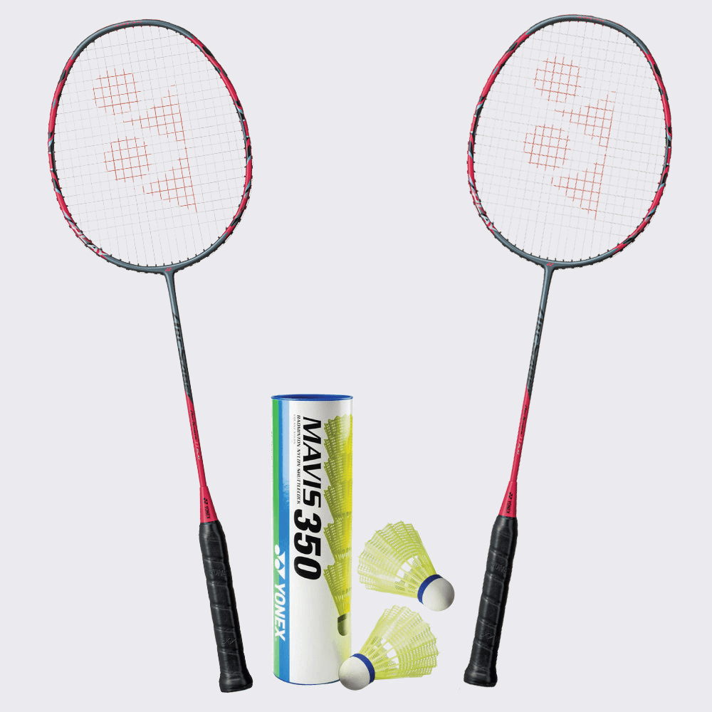 Yonex Badminton Combo Set - 2 Arcsaber 11 Play Rackets + 1 Tube Mavis 350 Shuttlecocks | Premium Badminton Equipment for Indoor/Outdoor Play, Training & Competitive Matches