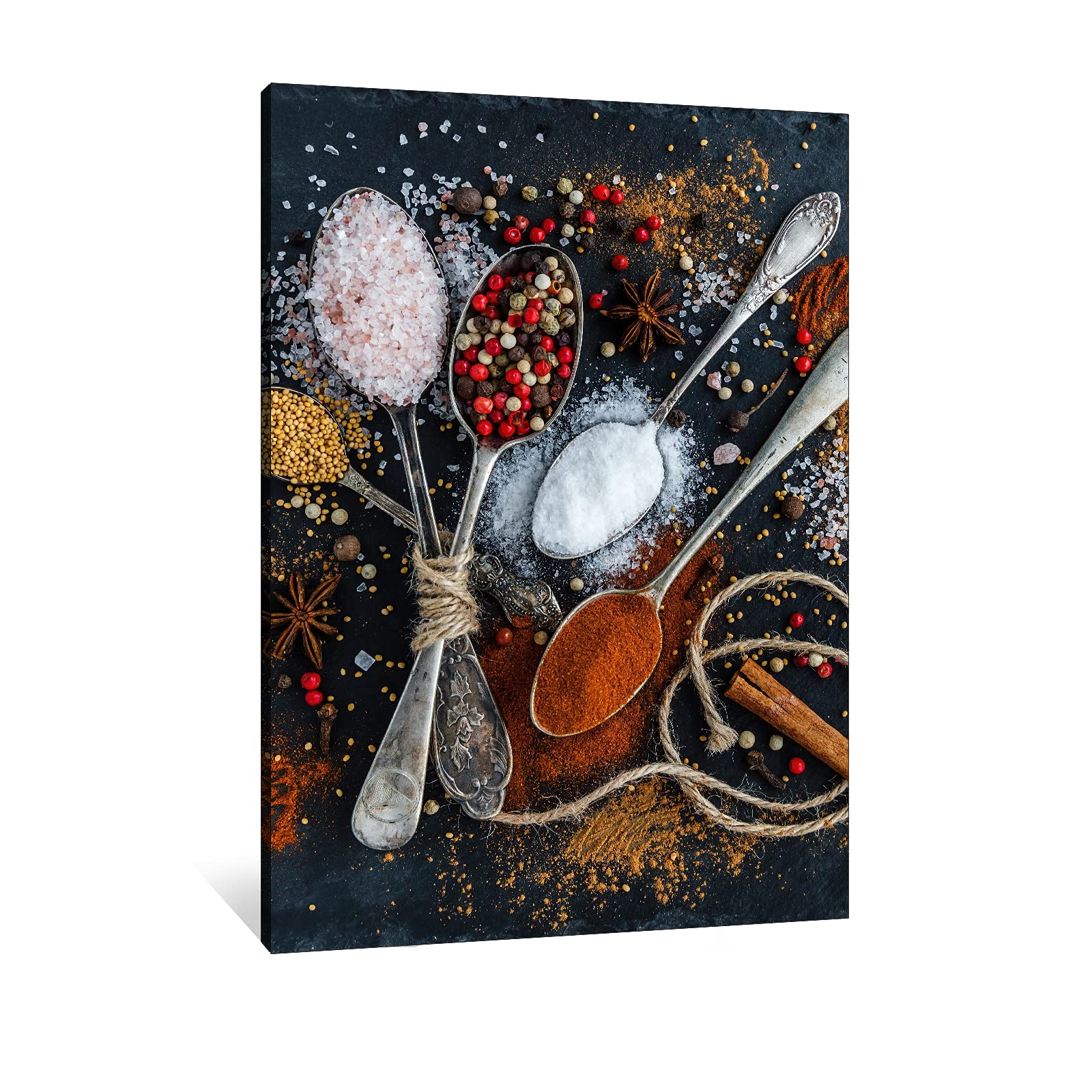 Modern Kitchen Wall Art - Colorful Spices & Spoons Canvas Painting, 12x18 Inches Kitchen Dining Room Decor, Perfect for Home Cooking & Entertaining Spaces