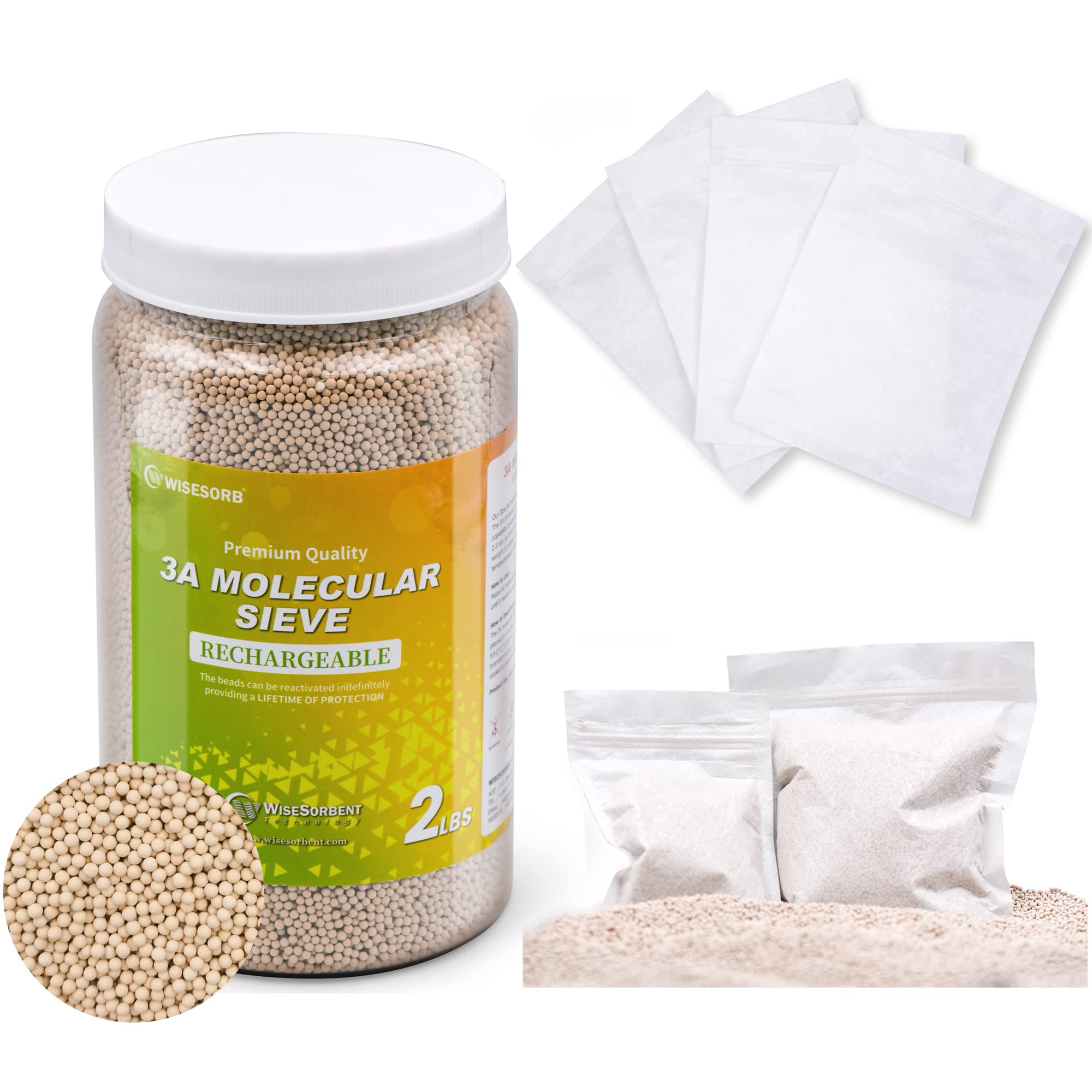 Premium 2LBS 3A Molecular Sieve Desiccant Bulk - Reusable Dehumidifier with 20 Resealable Nonwoven Bags for Moisture Control in Storage, Closets, Safes & Electronics Protection