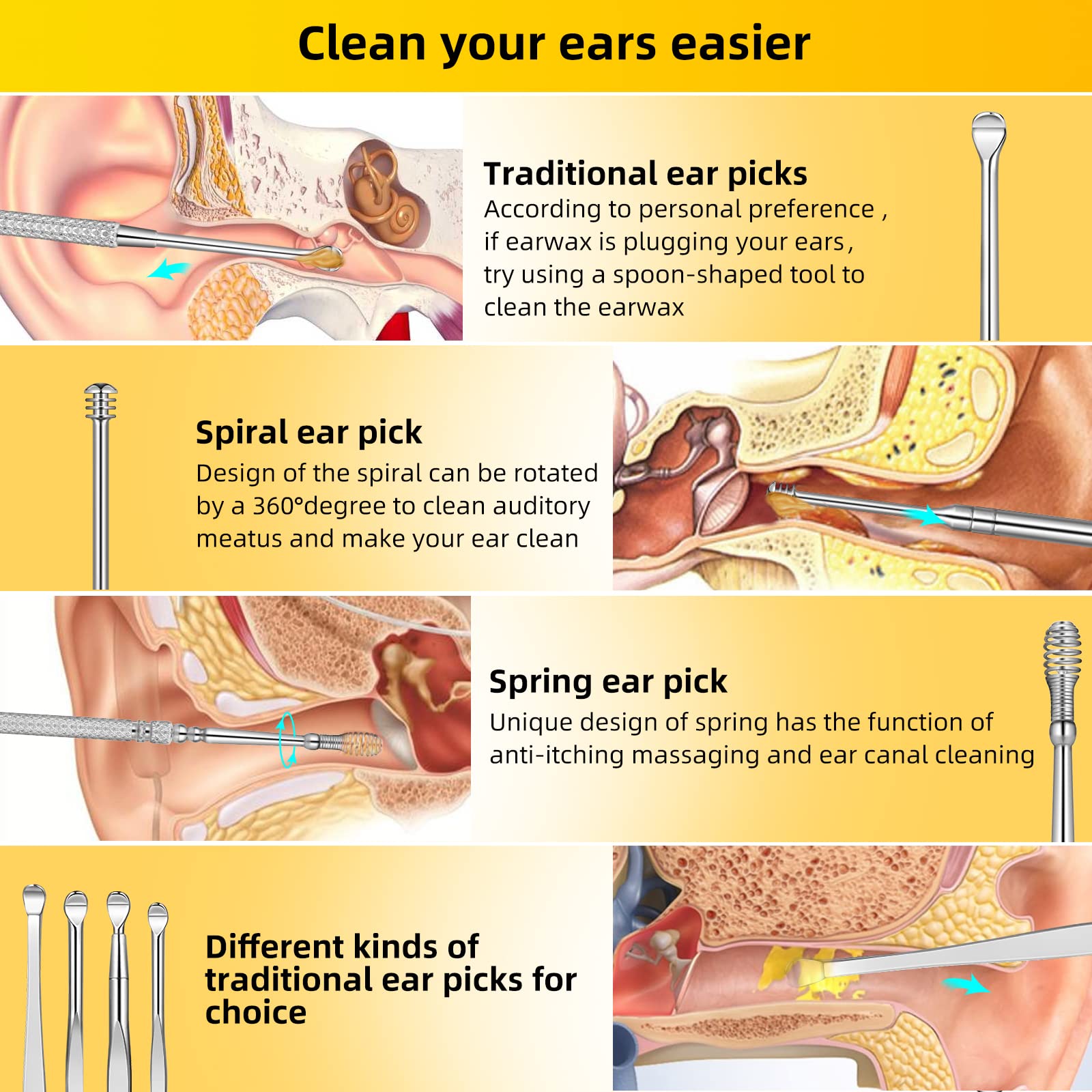 9-Piece Ear Wax Removal Kit - Medical Grade Ear Cleaning Tools with Curette, Brush & Storage Box - Safe for Kids & Adults - Silver | Perfect for Home, Travel & Personal Hygiene Care