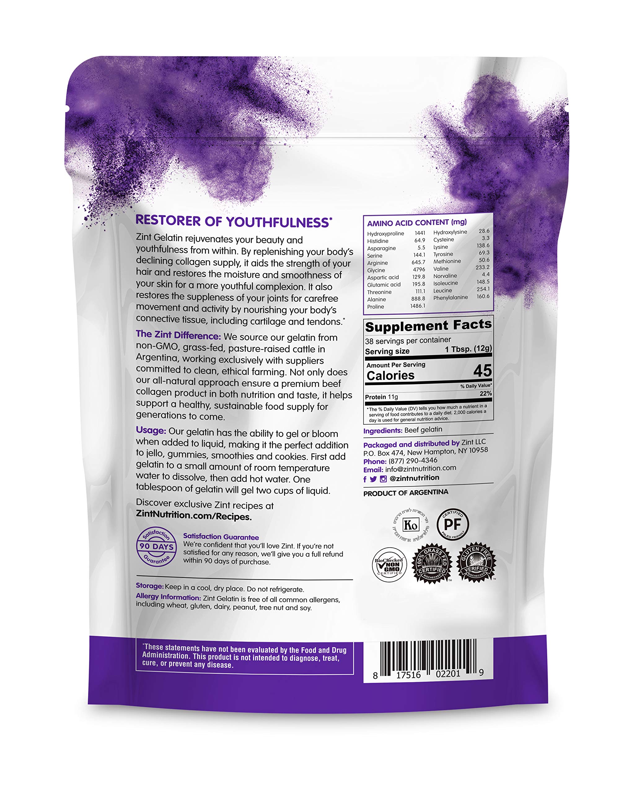 Zint Beef Gelatin Powder (16 oz) - Unflavored, Keto & Paleo Certified Collagen Protein - Perfect for Baking, Jello, Smoothies & Thickening Sauces - Ideal for Keto Diet, Healthy Desserts & Homemade Recipes