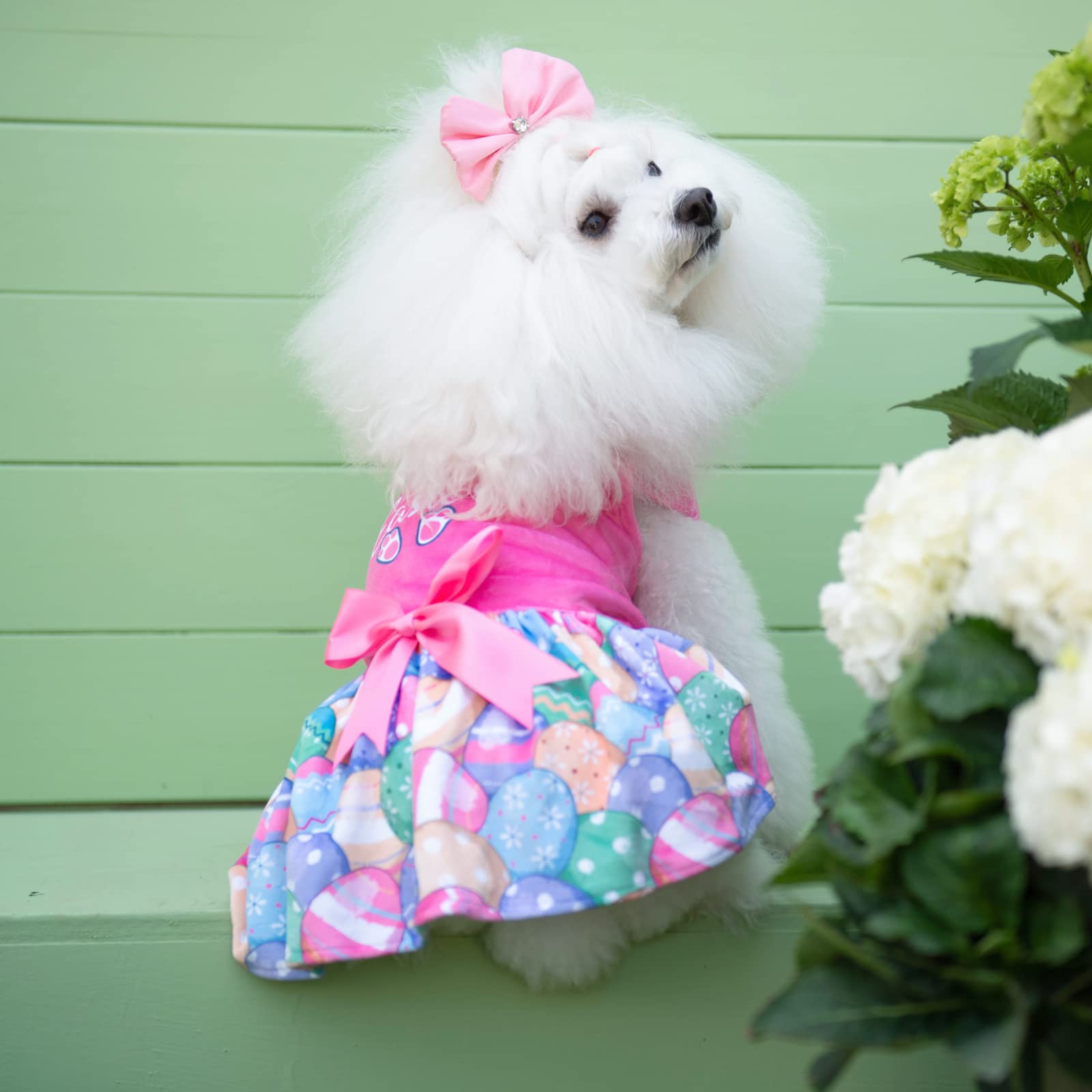 Happy Easter Dog Dress for Small Dogs - Velvet Pink Puppy Dress with CuteBone Design - Perfect for Easter Photos, Parties & Holiday Outfits (CVA18M-D)
