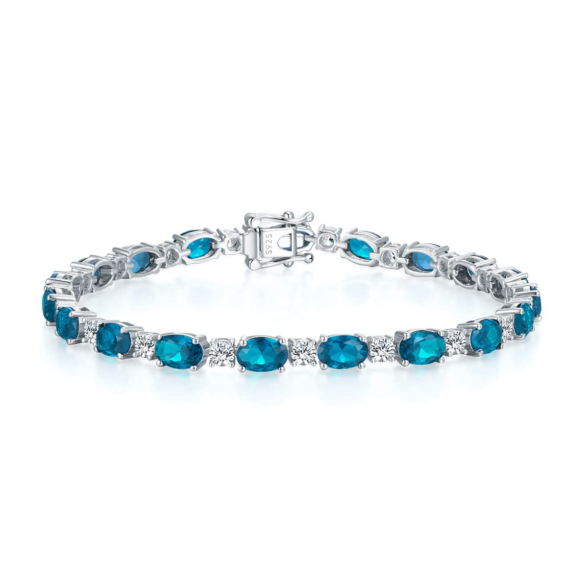 GEMLANTO Sterling Silver Birthstone Tennis Bracelet with Sparkling Cubic Zirconia | Created Gemstone CZ Bracelet for Women & Girls | Elegant Jewelry Gift for Birthday, Christmas | 18cm | Perfect for Everyday Wear & Special Occasions