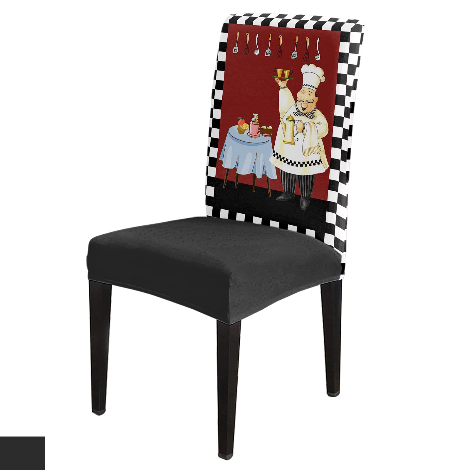 6-Piece Stretch Dining Chair Covers Set - Soft Washable Kitchen & Office Chair Protectors with Elastic Bottom - Black & White Buffalo Plaid Design | Perfect for Home, Restaurant, and Workplace Use