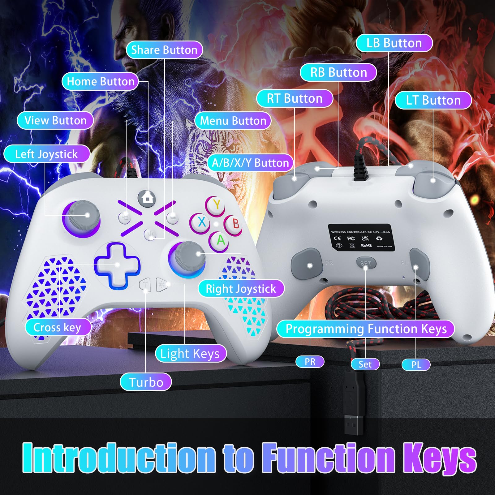 Xbox One Controller Wired for Xbox One X/S, Series X/S, PC Windows 7/8/10/11, Android & iOS - 3.5mm Audio Jack with Flash Strip & Cable - Perfect for Gaming, Streaming & Multi-Platform Play
