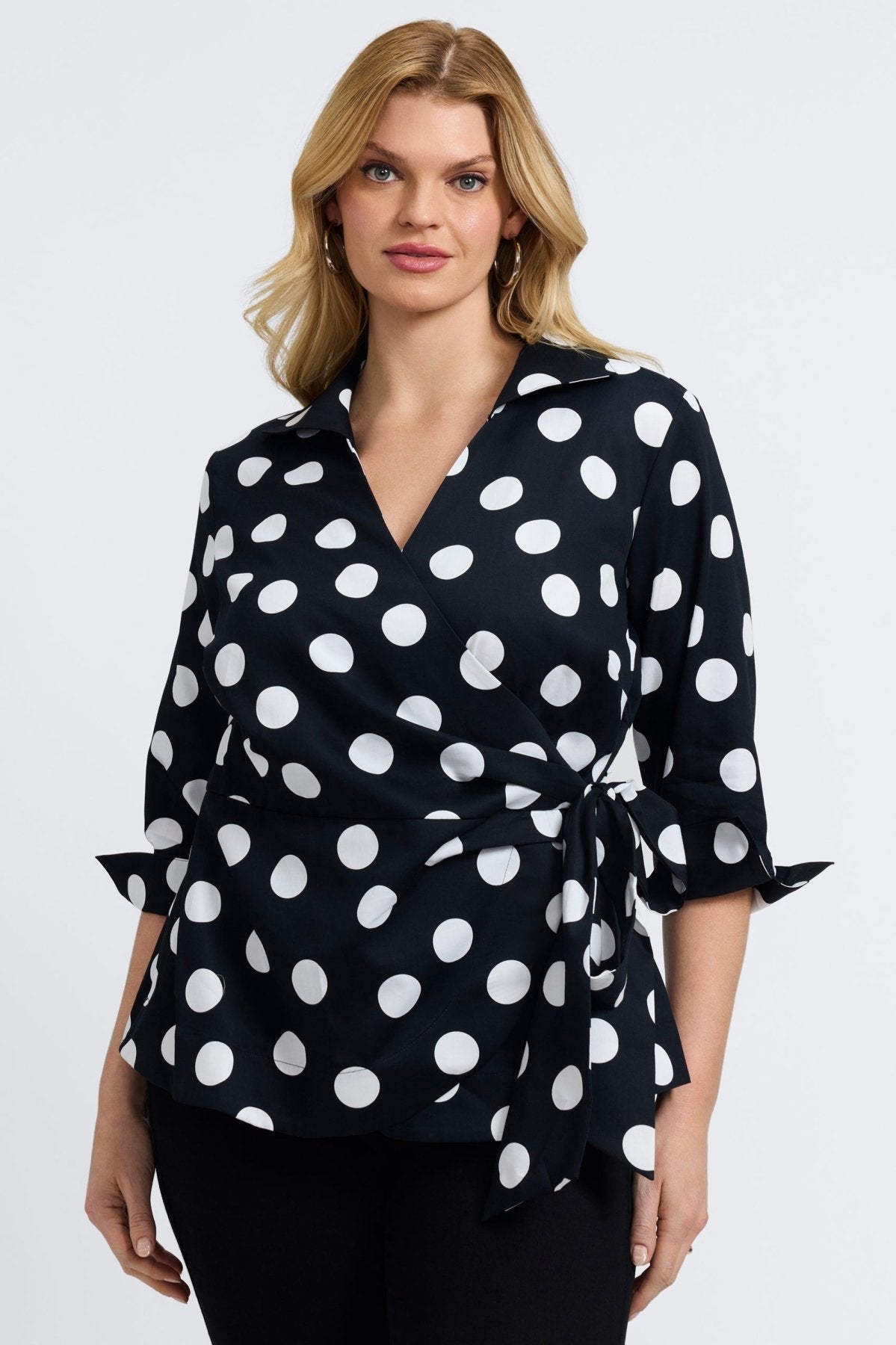 Salina Plus Women's Polka Dot 3/4 Sleeve Blouse - Casual Office Wear & Spring Outfit Essential