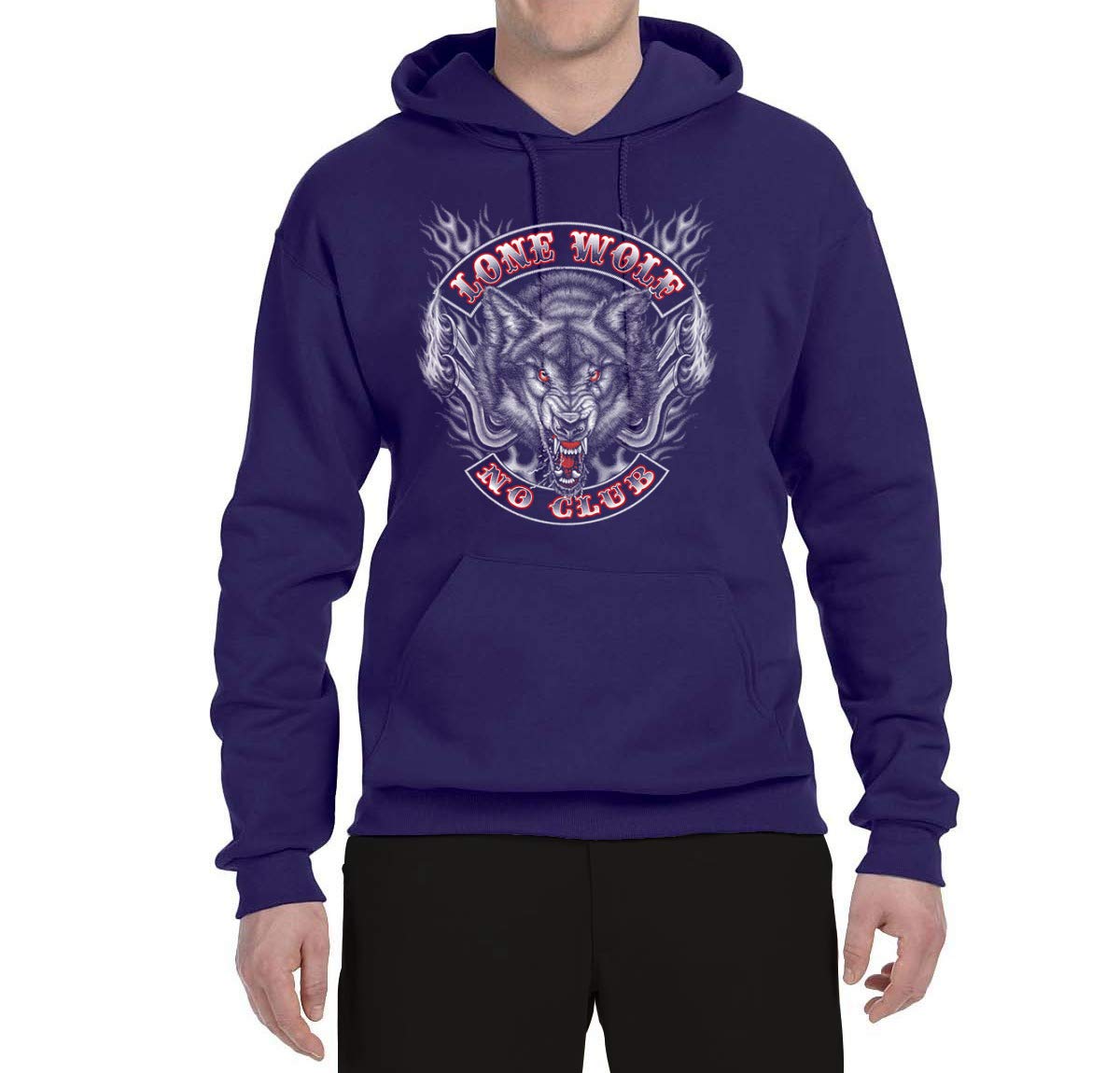 Lone Wolf No Club Cool Motorcycle Biker Fire Fashion Unisex Graphic Hoodie Sweatshirt - Riding Gear for Men & Women, Streetwear, Casual Outfit