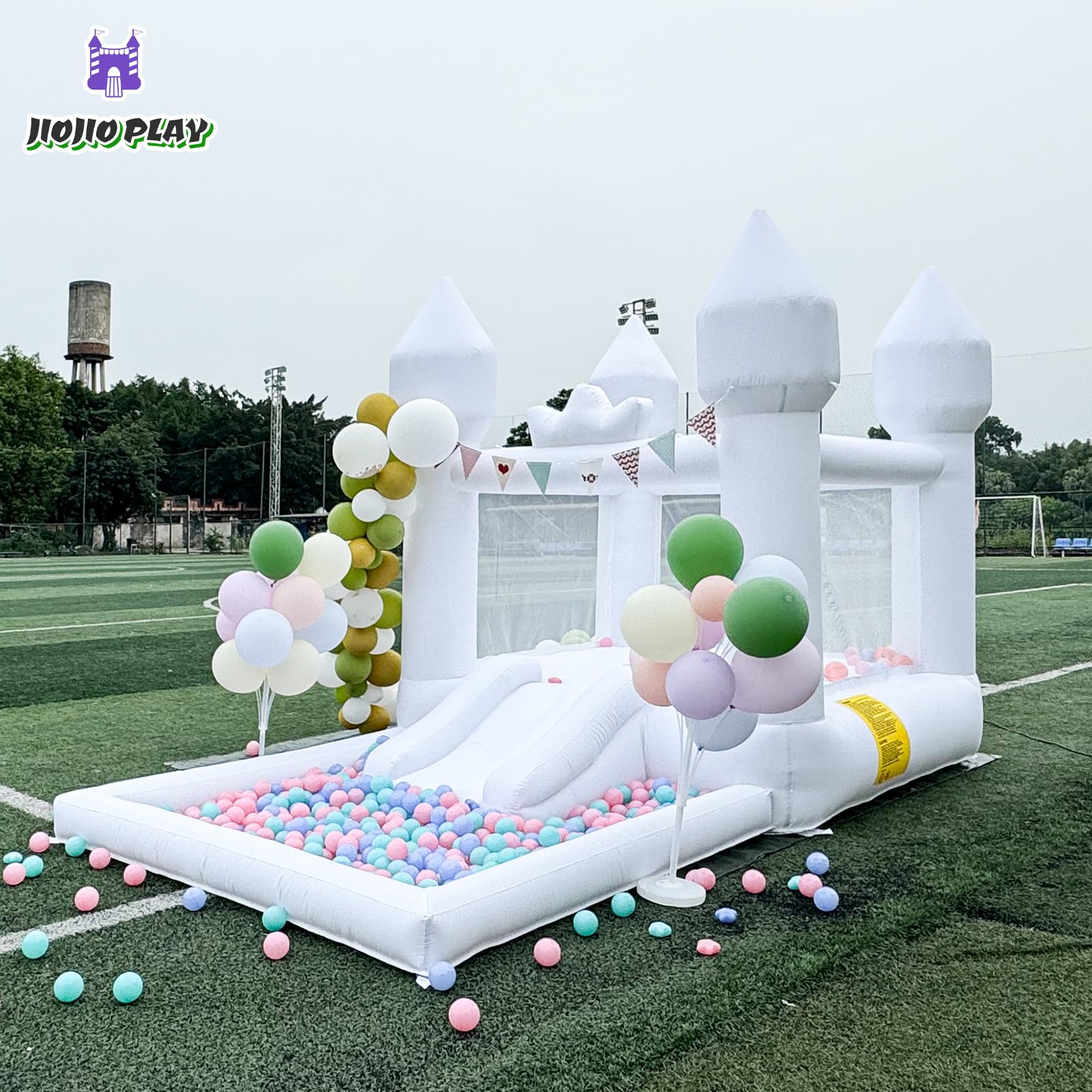 12.5FT Inflatable White Bounce House with Slide - Large Bouncy Castle for Kids & Adults | Outdoor Birthday Party, Wedding Decorations | Includes Blower (Great for Backyard, Park, and Carnival Events)