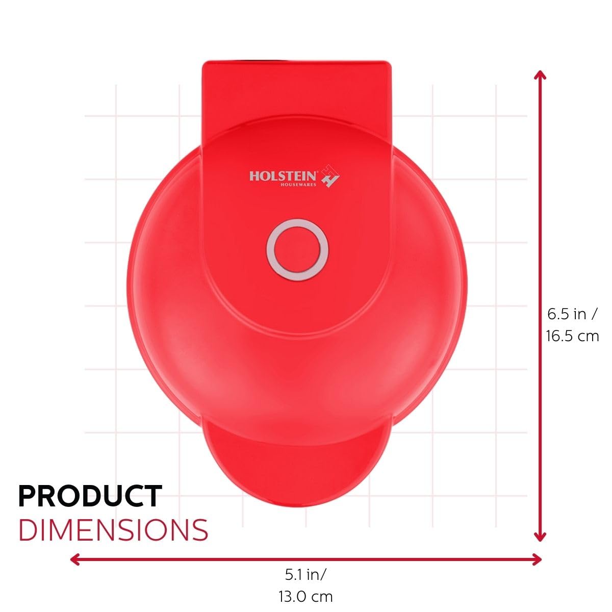 Holstein Housewares Mini Waffle Maker - 4 Inch Non-Stick Waffle Iron for Quick Breakfast, Brunch & Snacks | Perfect for Dorms, Offices & Small Kitchens | Red Compact Waffle Maker (Personal Size)