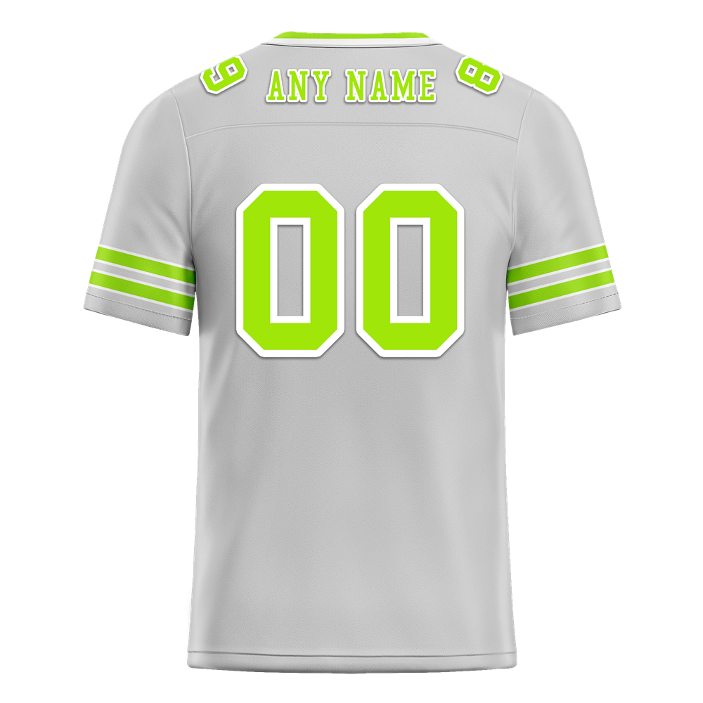 Custom Grey Sleeve Stripes Green Personalized Authentic Football Jersey FBJ02 - Perfect for Game Day, Team Sports & Fan Apparel - High-Quality Breathable Fabric for Football Players & Supporters