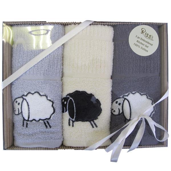 Premium 3-Piece Embroidered Sheep Kitchen Towel Set - Soft, Absorbent & Decorative Dish Cloths for Cooking, Baking & Home Decor