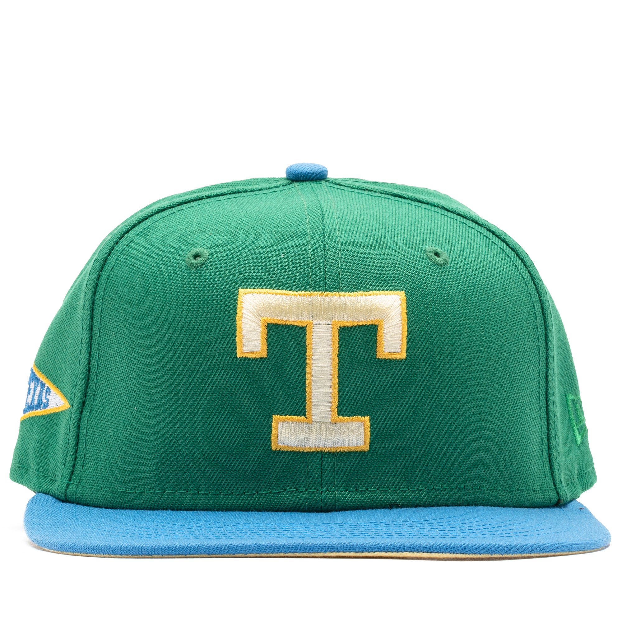 New Era x Politics Texas Rangers 59FIFTY Fitted Hat - Botanical Green/Air Force Blue - Official MLB Baseball Cap for Men & Women - Perfect for Sports Fans, Games & Casual Wear