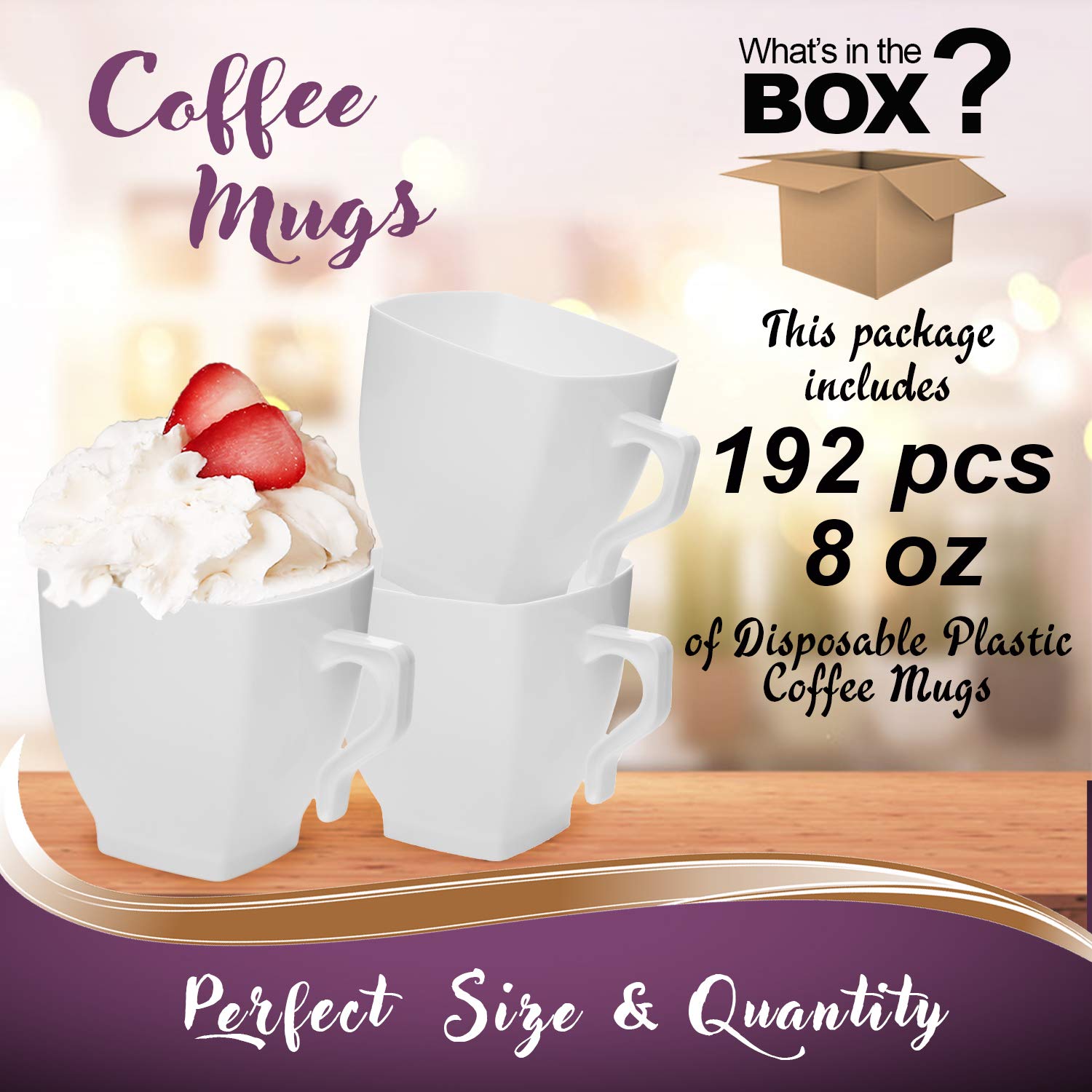 192-Pack 8 oz Disposable Plastic Coffee Cups - White Reusable Drinking Tumblers for Tea, Coffee & Beverages - Bulk Party Cups for Weddings, Christmas, Birthdays, Office & Home Gatherings