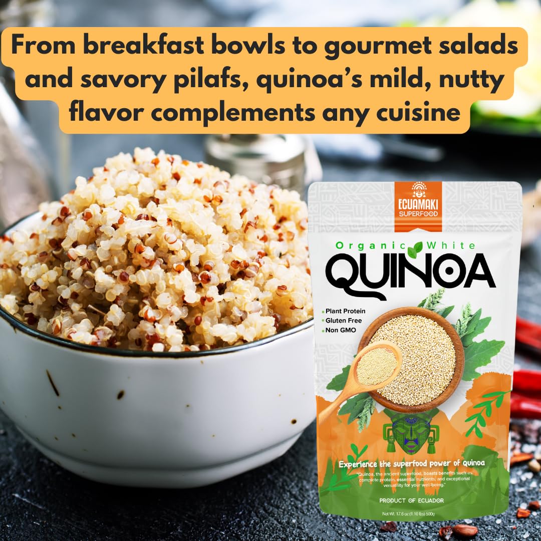 Organic White Quinoa - 1.1 Lbs (500g) | Gluten-Free, Non-GMO, Vegan Superfood | High Protein Whole Grain for Salads, Bowls & Healthy Meals | Perfect for Keto, Paleo & Plant-Based Diets